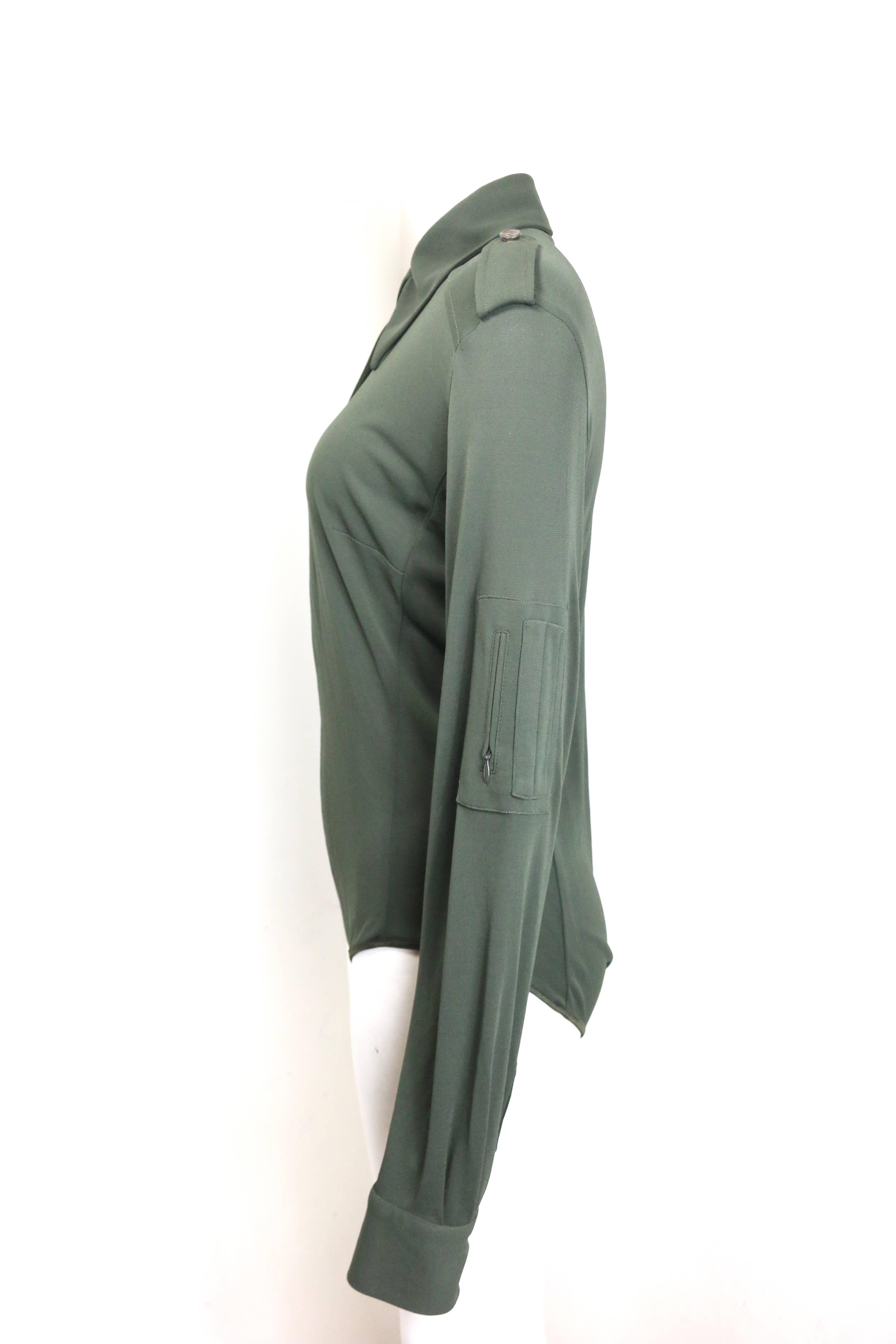 Gucci by Tom Ford Green Bodysuit Long Sleeves Shirt In Excellent Condition For Sale In Sheung Wan, HK