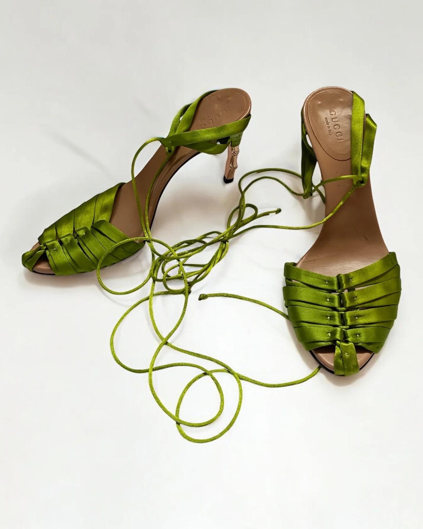 Gucci by Tom Ford Green Corset Heels, SS 2004 In Good Condition In Marlborough, GB