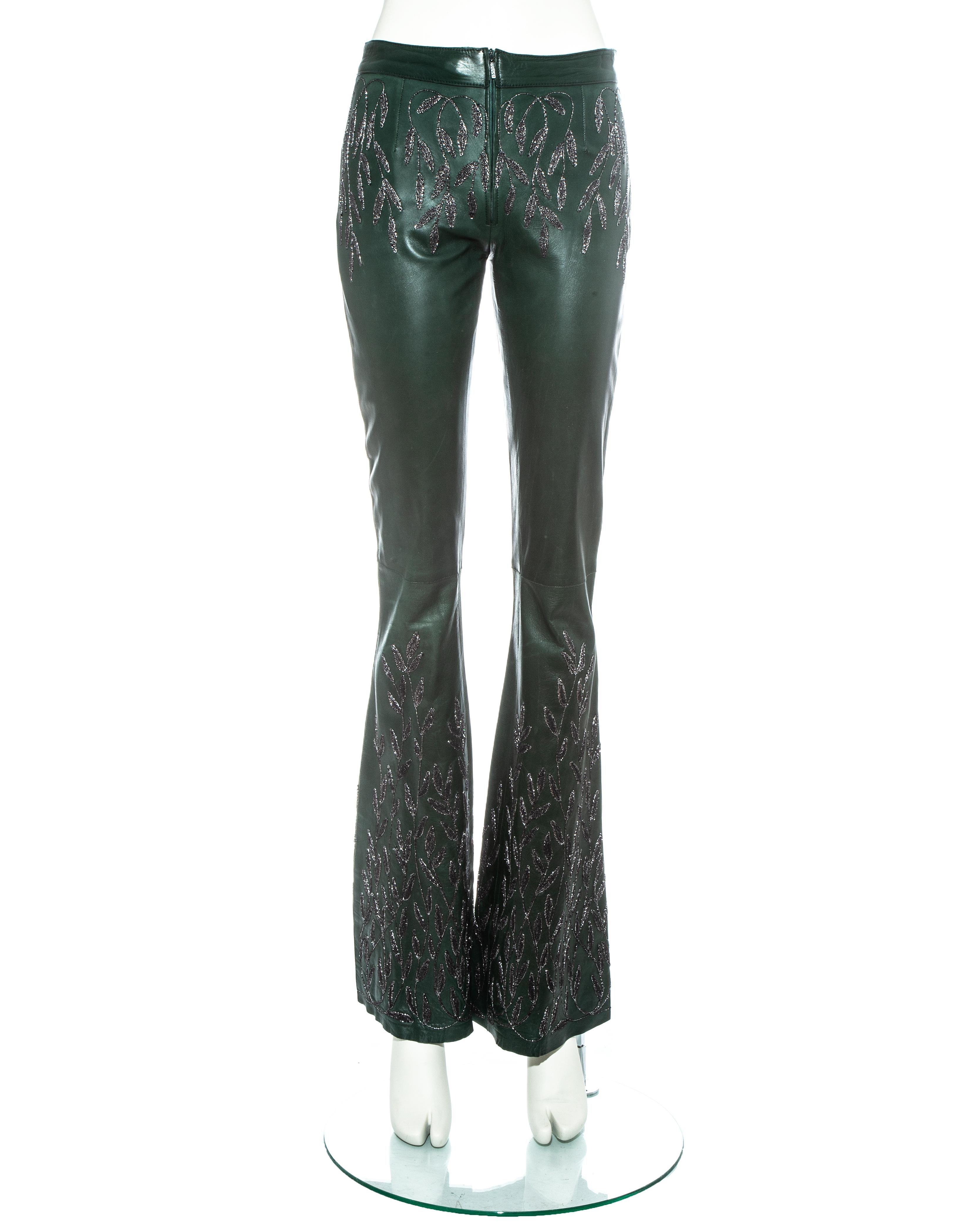 Gucci by Tom Ford green embroidered leather flared pants

Fall-Winter 1999