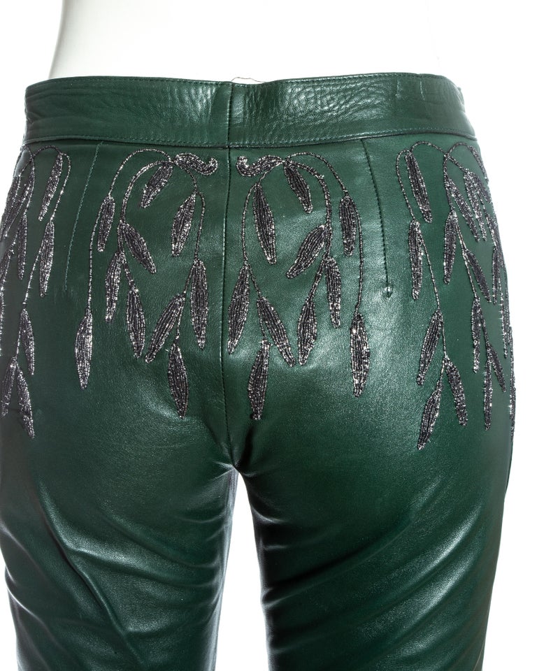 Gucci by Tom Ford green embroidered leather flared pants, fw 1999 at ...