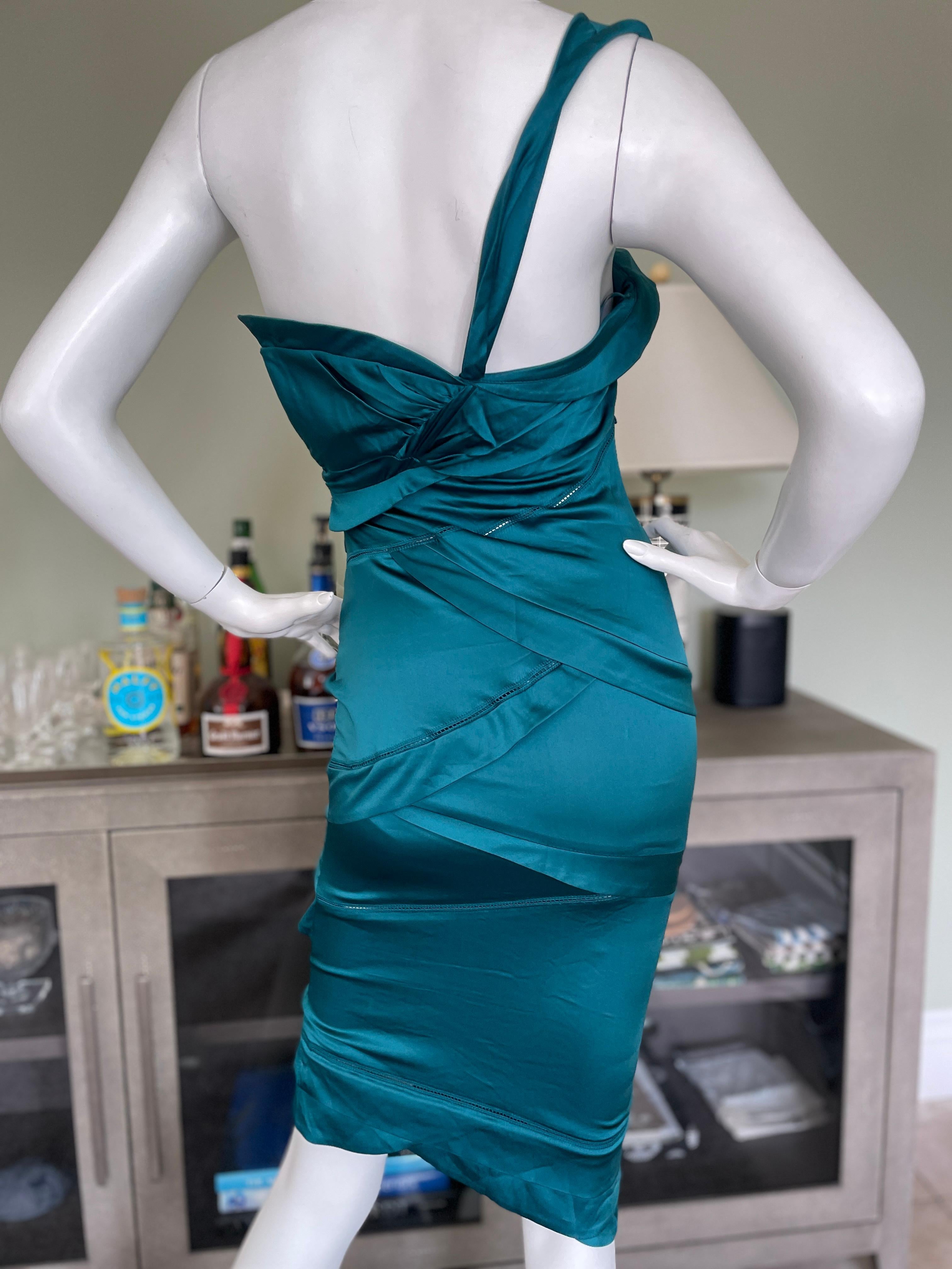 Gucci by Tom Ford Green Silk One Shoulder Cocktail Dress XS For Sale 5
