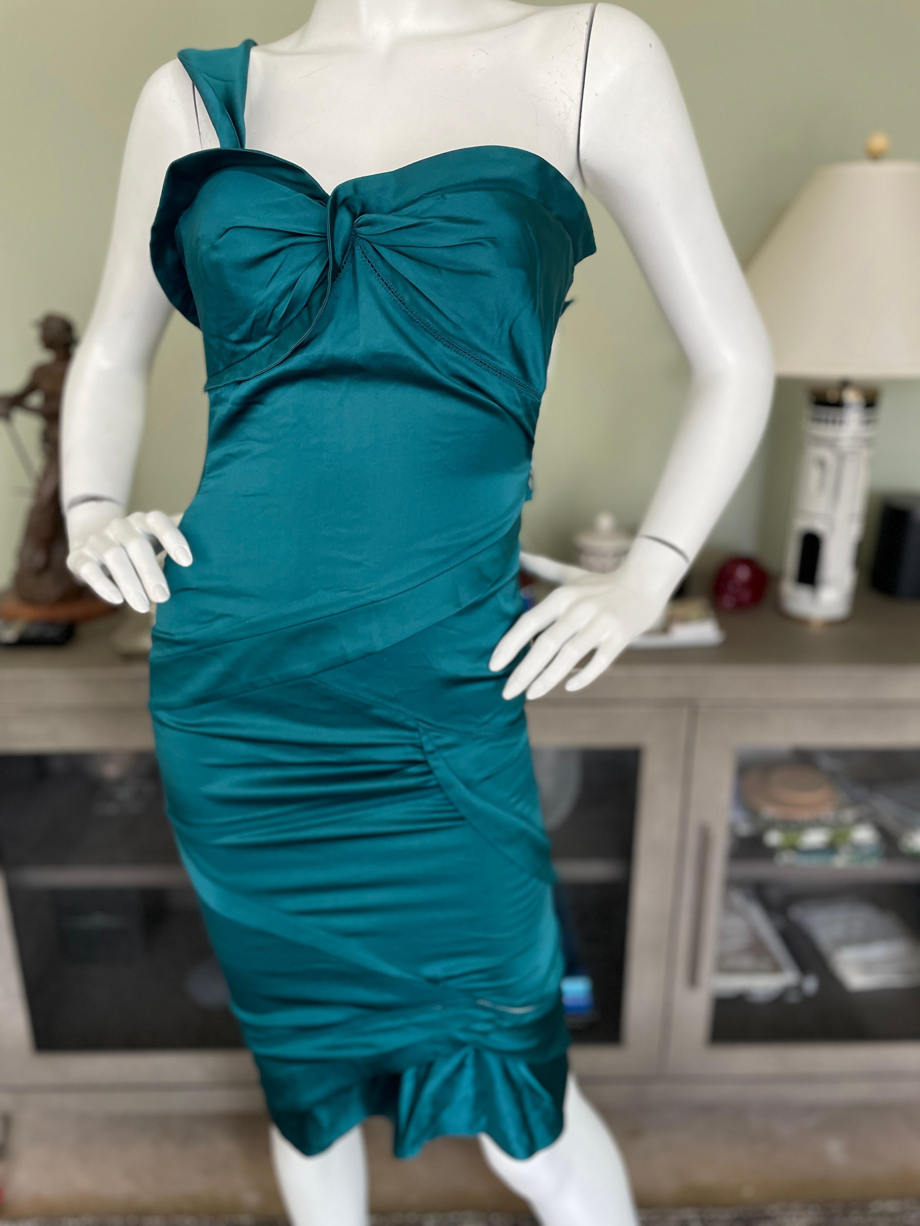 Gucci by Tom Ford Green Silk One Shoulder Cocktail Dress XS For Sale 1