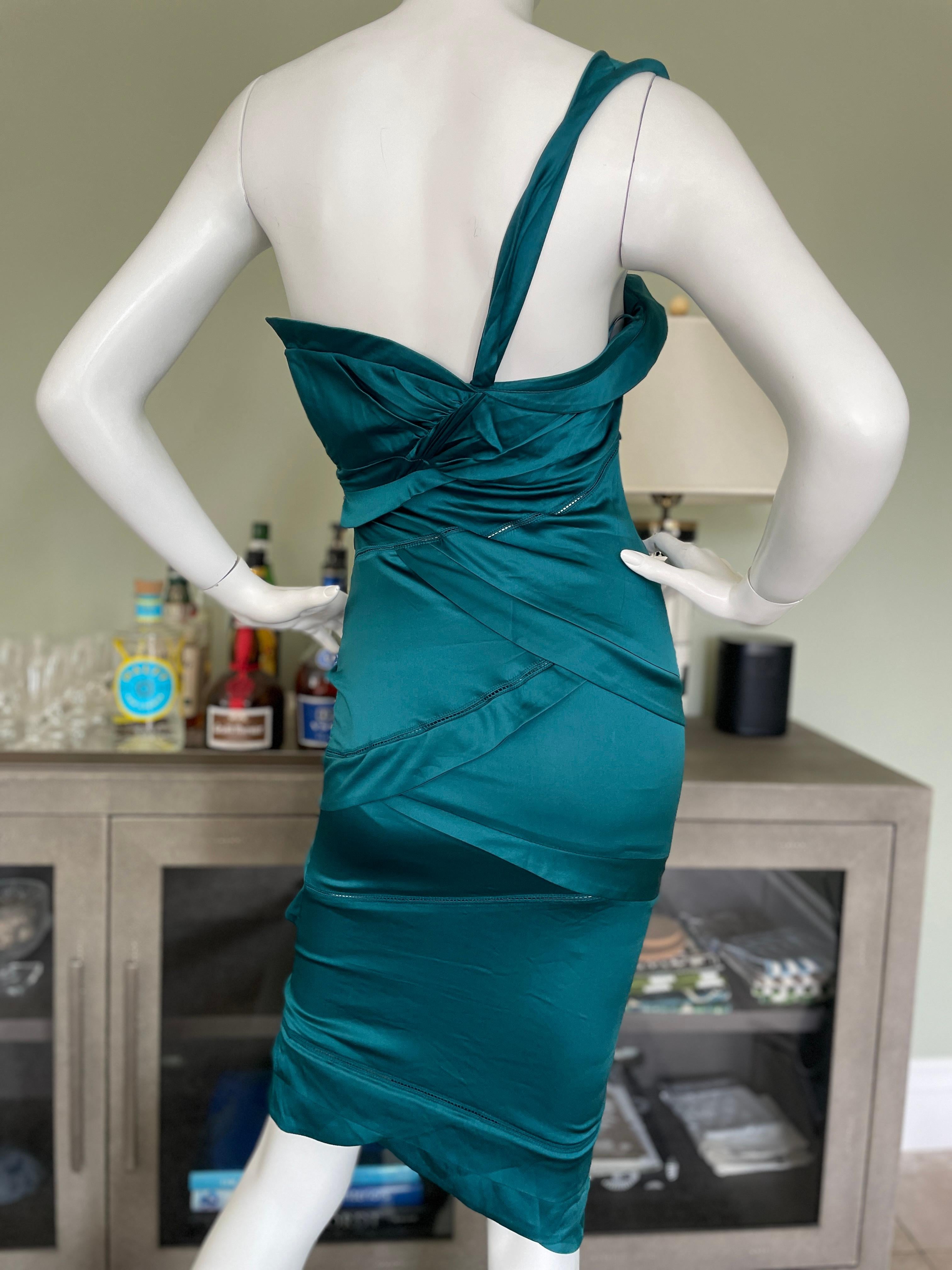 Gucci by Tom Ford Green Silk One Shoulder Cocktail Dress XS For Sale 4