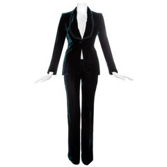 Gucci by Tom Ford green silk velvet evening pant suit, fw 2004
