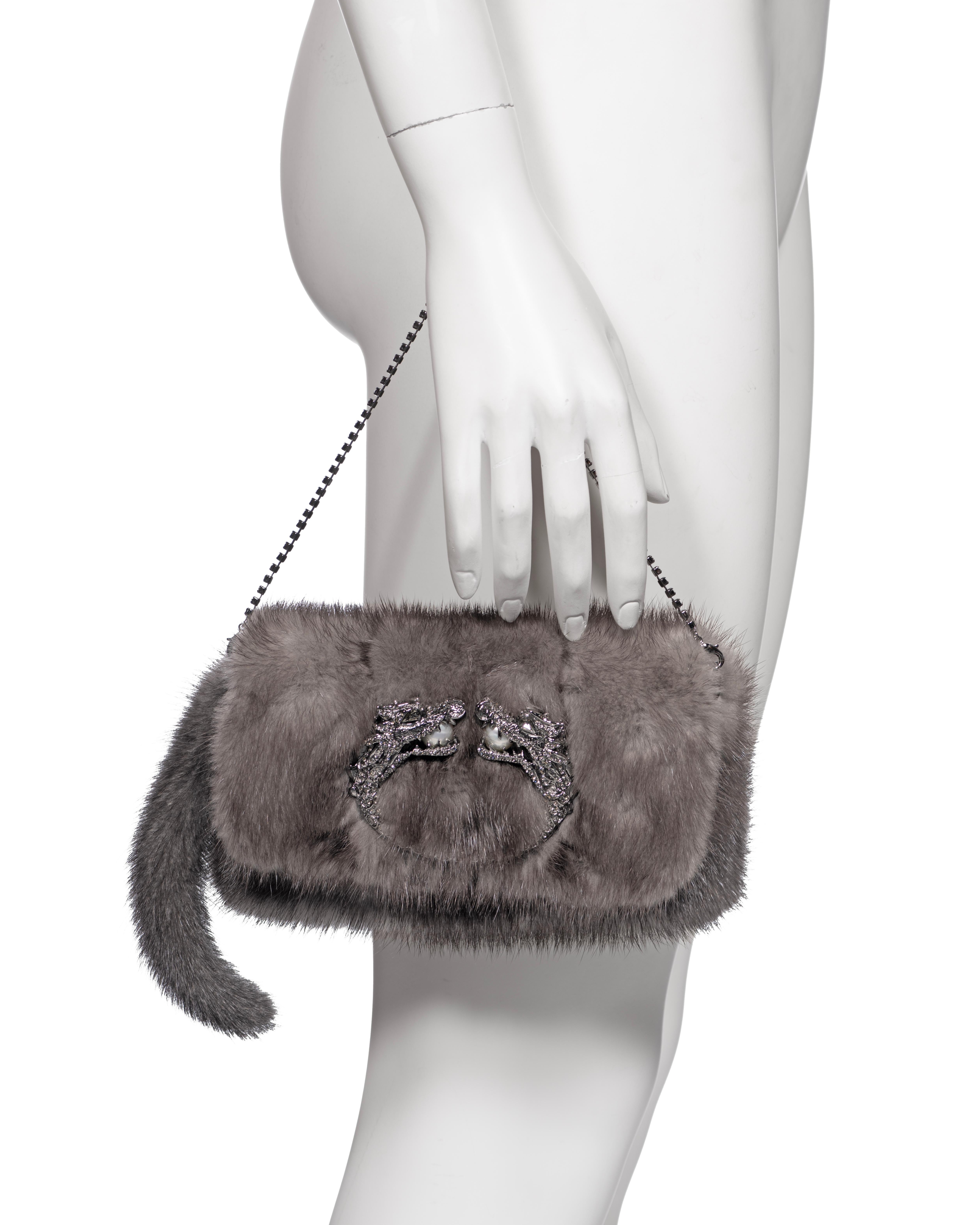 Gucci by Tom Ford Grey Mink Fur Dragon Evening Mini Clutch / Bag, fw 2004 For Sale 2