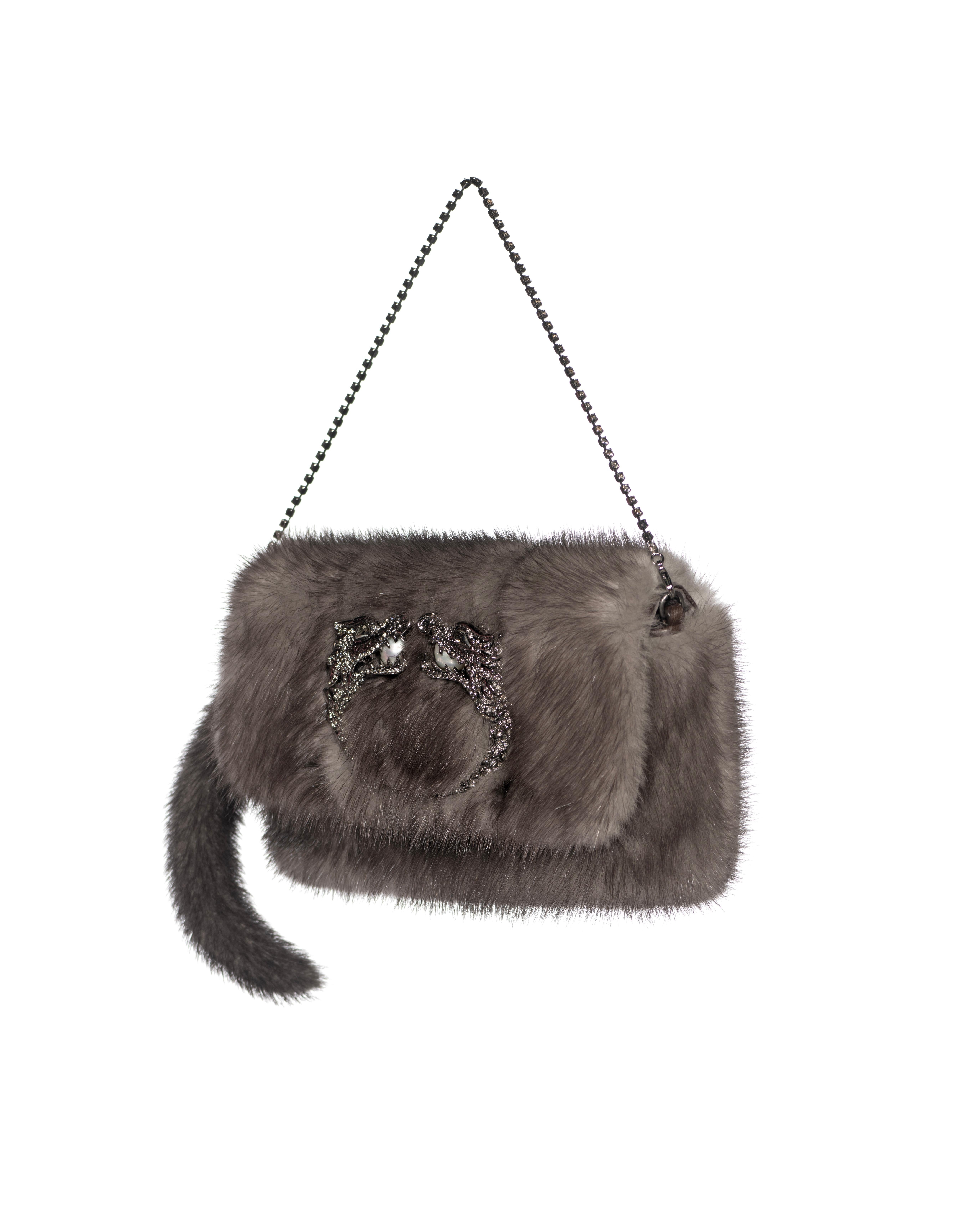 Gucci by Tom Ford Grey Mink Fur Dragon Evening Mini Clutch / Bag, fw 2004 For Sale 5