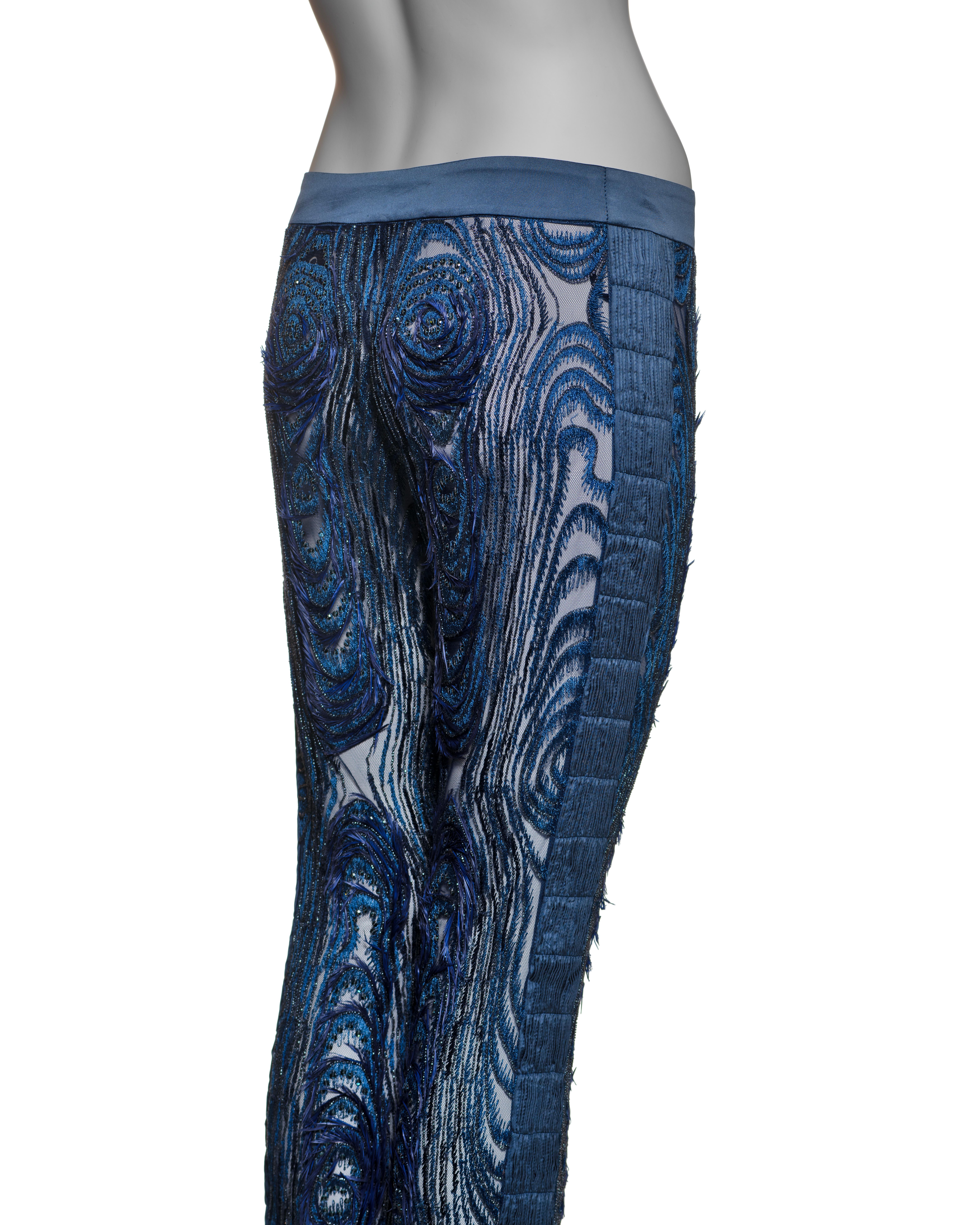 Gucci by Tom Ford Hand-Embroidered Silk Mesh Trousers with Feathers, FW 2004 For Sale 5
