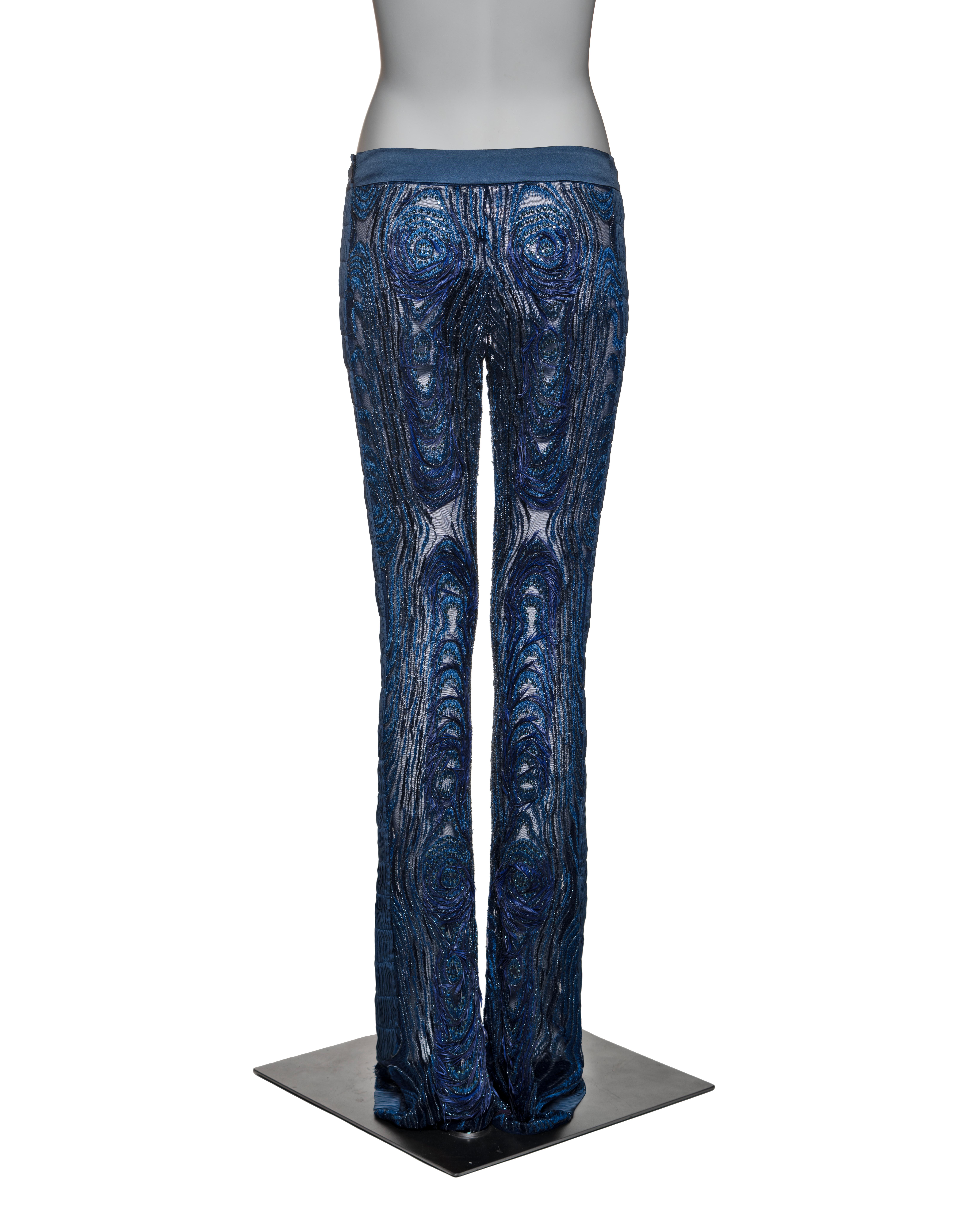 Gucci by Tom Ford Hand-Embroidered Silk Mesh Trousers with Feathers, FW 2004 For Sale 6