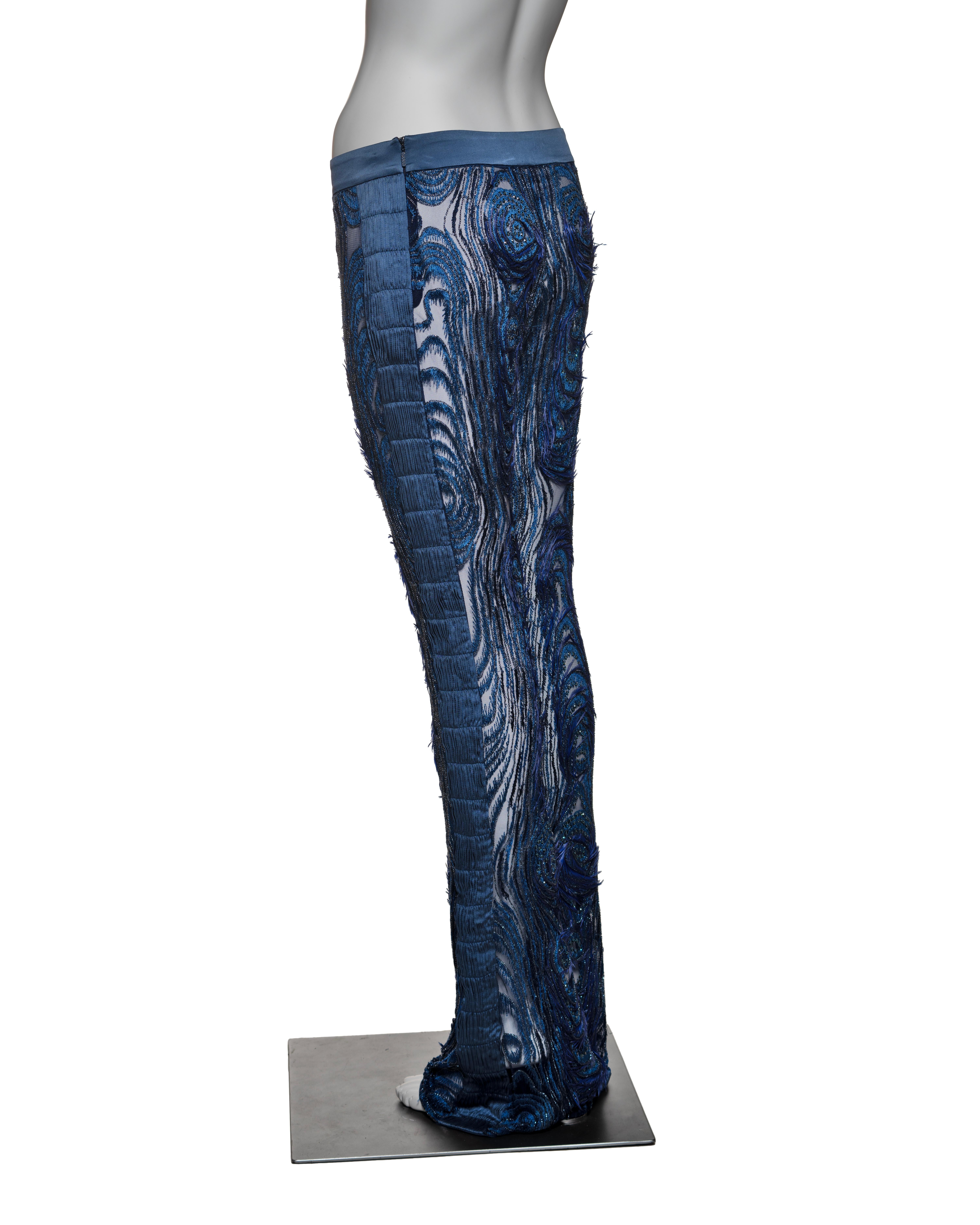 Gucci by Tom Ford Hand-Embroidered Silk Mesh Trousers with Feathers, FW 2004 For Sale 7