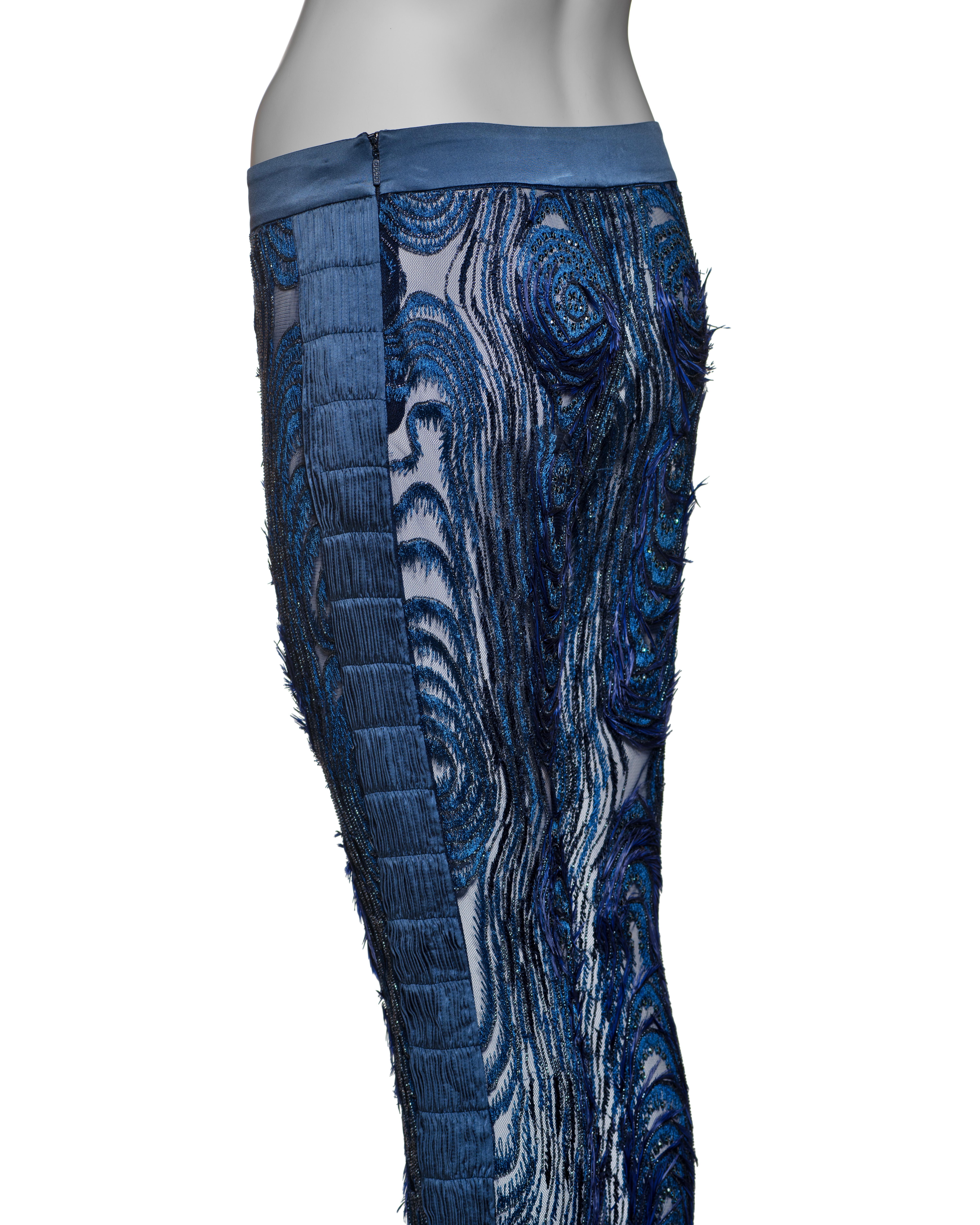 Gucci by Tom Ford Hand-Embroidered Silk Mesh Trousers with Feathers, FW 2004 For Sale 8