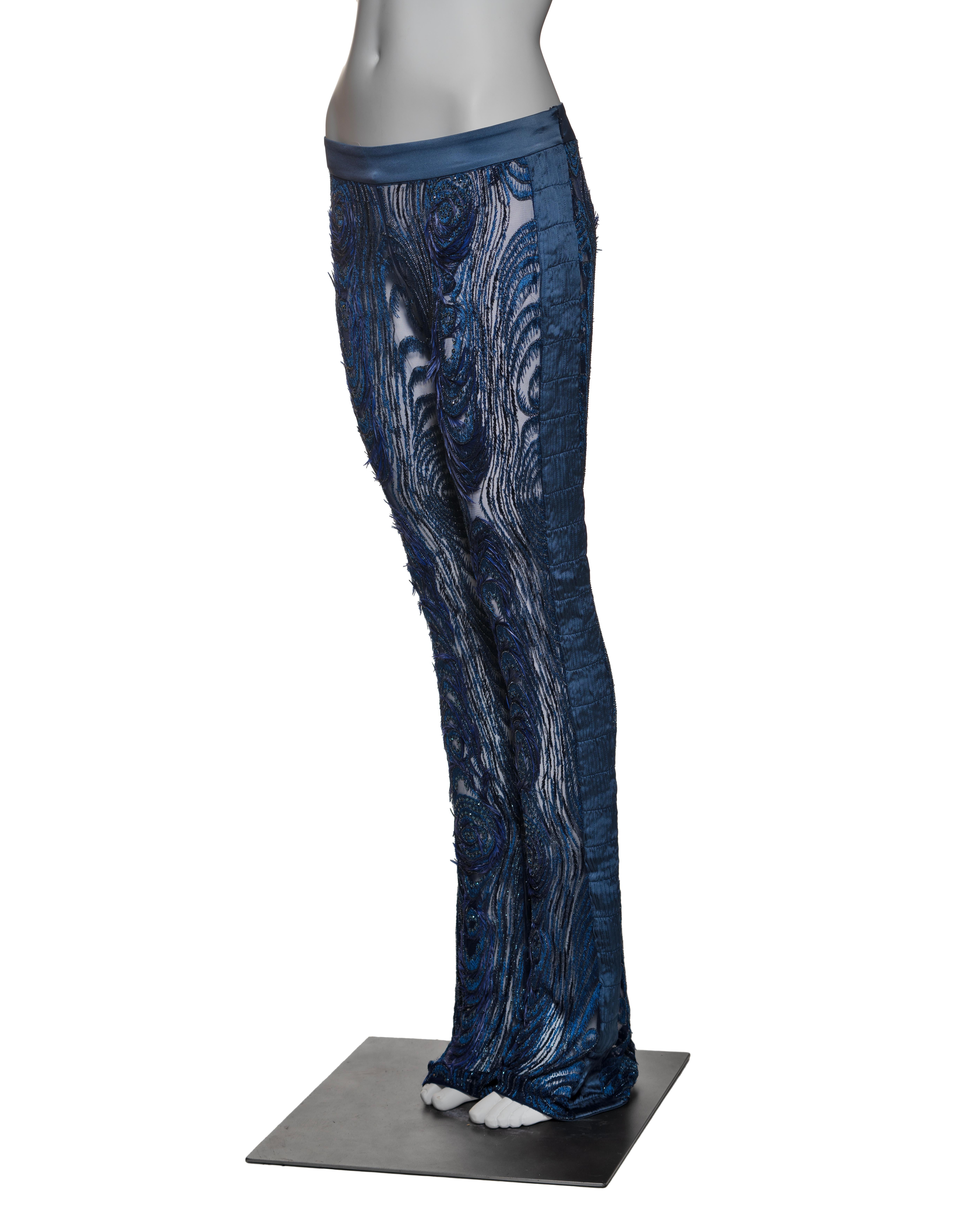 Gucci by Tom Ford Hand-Embroidered Silk Mesh Trousers with Feathers, FW 2004 For Sale 9