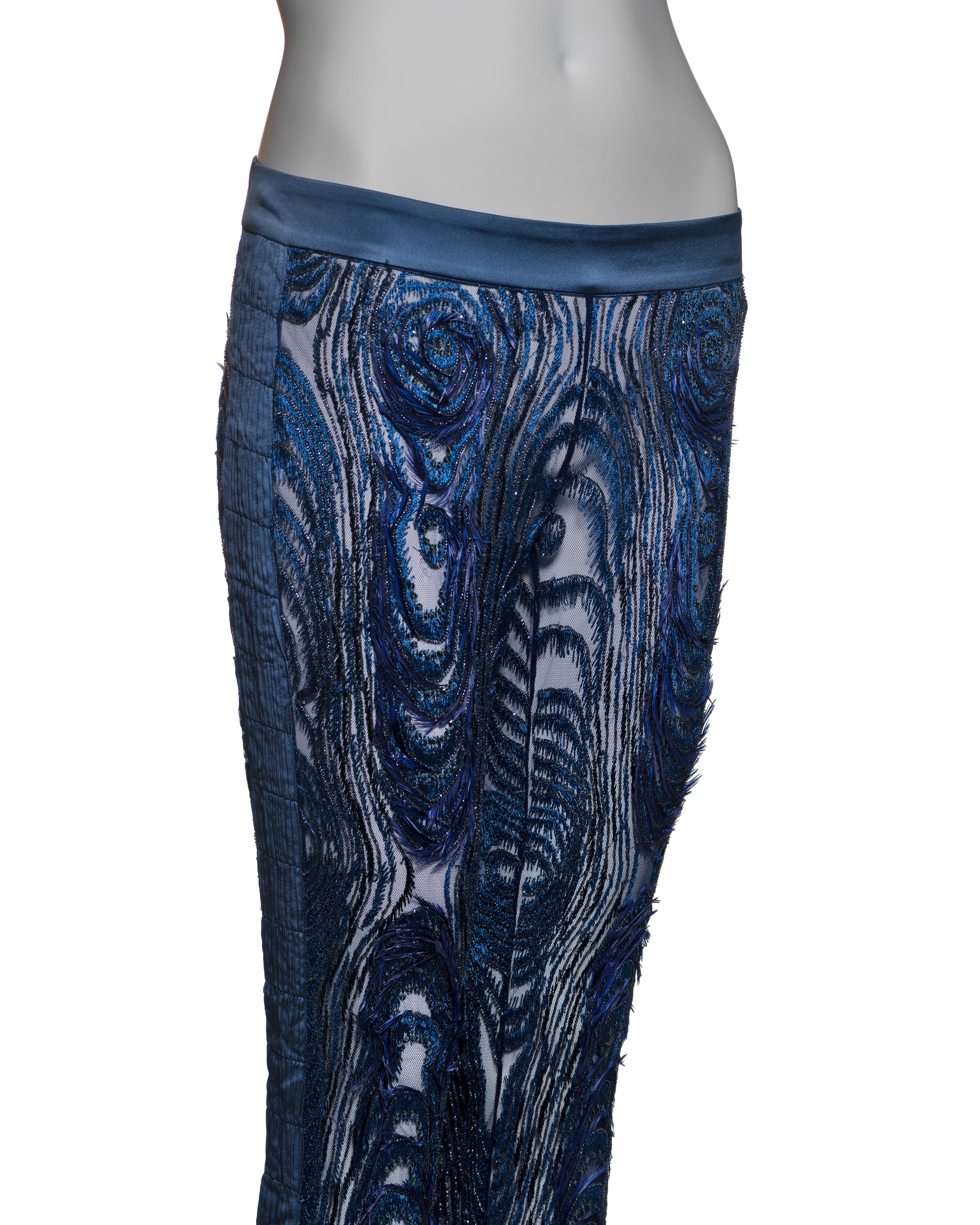 Gucci by Tom Ford Hand-Embroidered Silk Mesh Trousers with Feathers, FW 2004 For Sale 1