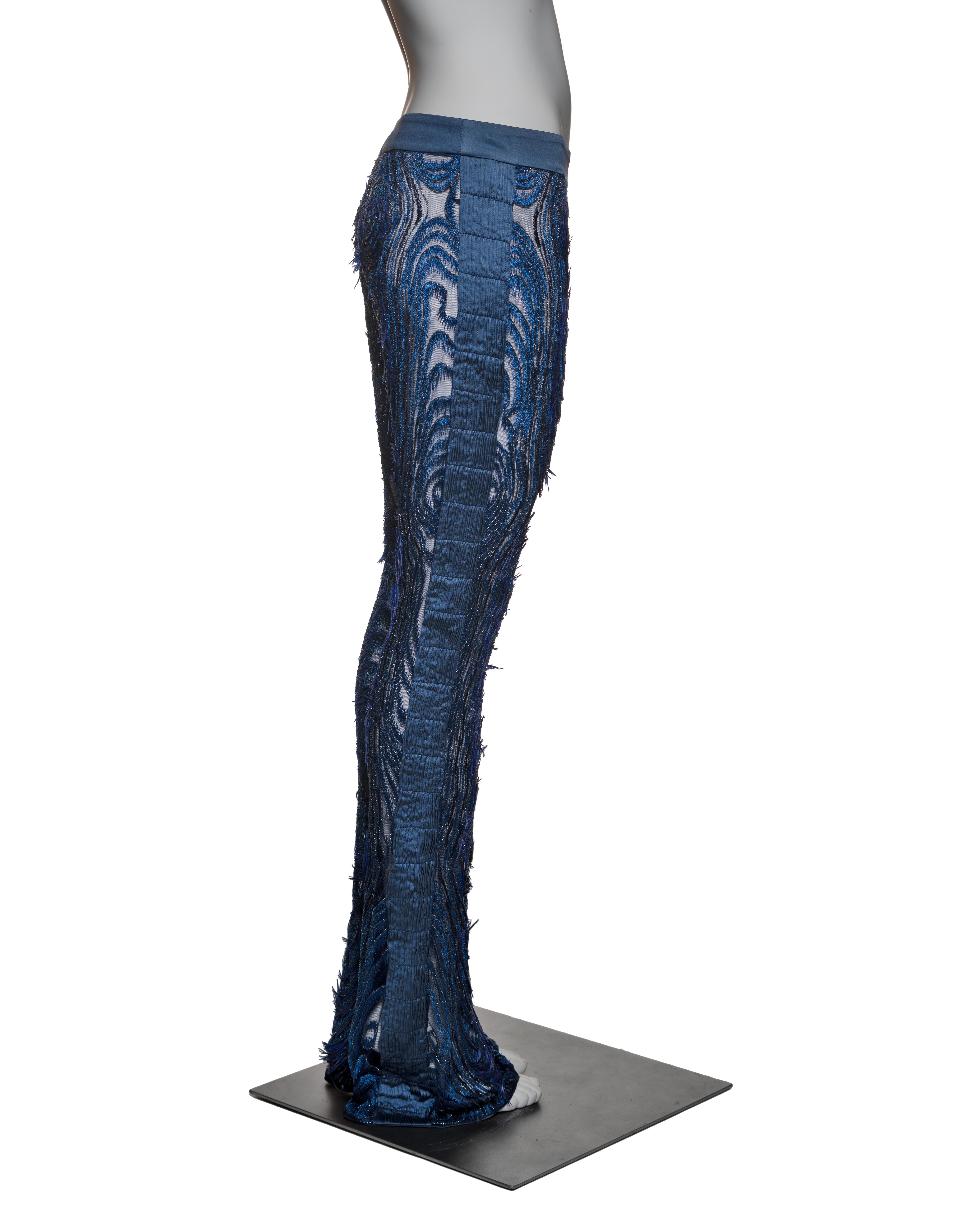 Gucci by Tom Ford Hand-Embroidered Silk Mesh Trousers with Feathers, FW 2004 For Sale 2