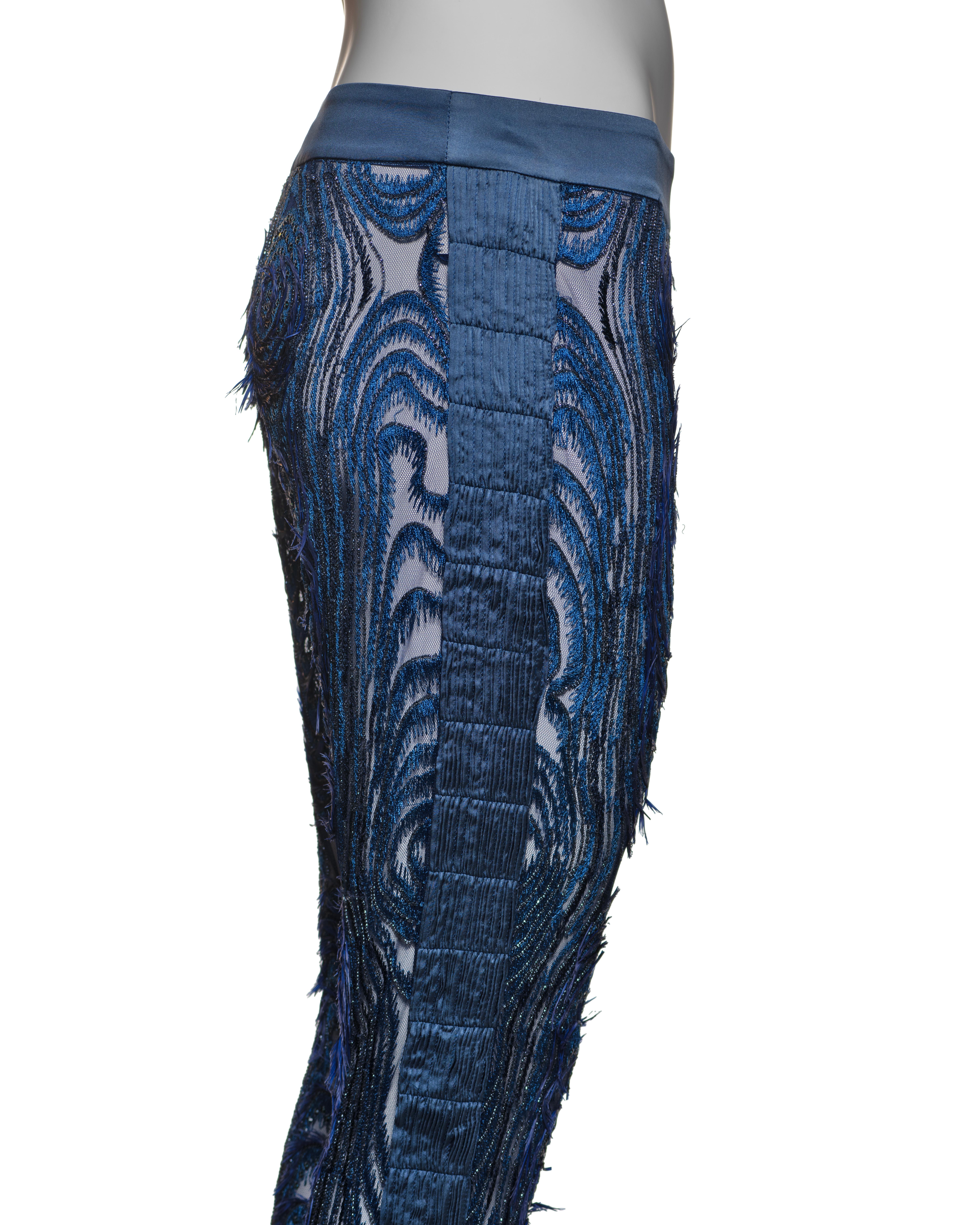 Gucci by Tom Ford Hand-Embroidered Silk Mesh Trousers with Feathers, FW 2004 For Sale 3
