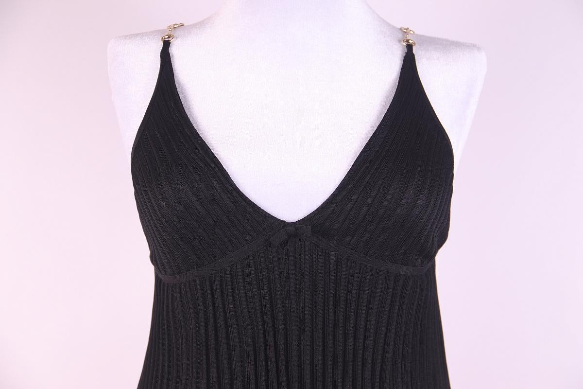 Gucci By Tom Ford Horsebit chain Black viscose dress 2000s For Sale 2