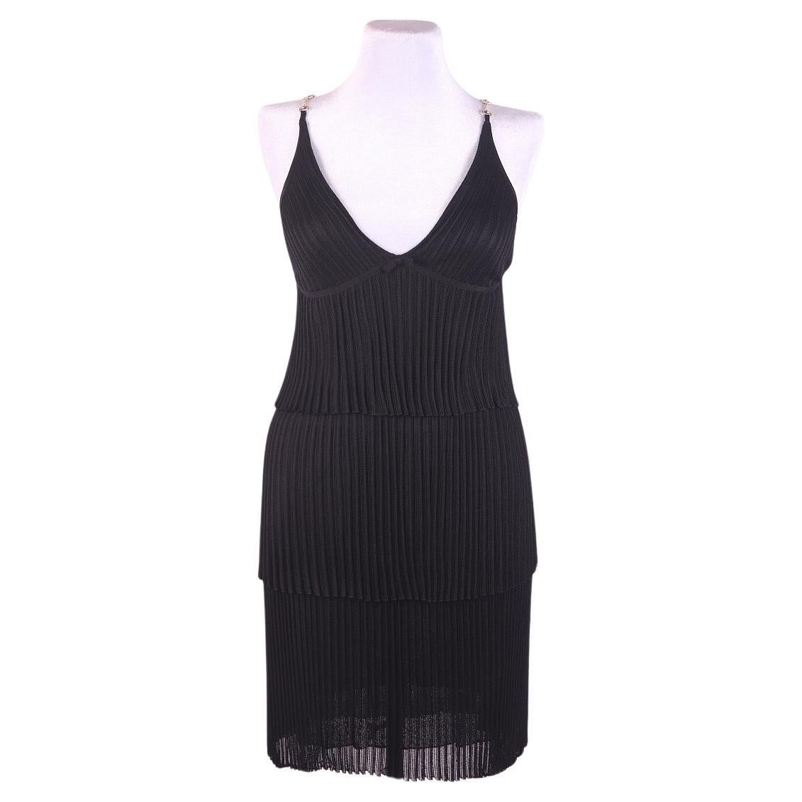 Gucci By Tom Ford Horsebit chain Black viscose dress 2000s For Sale