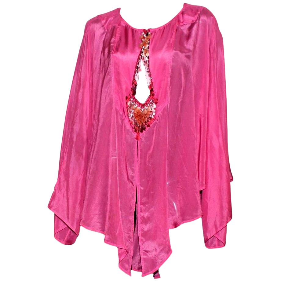 GUCCI Barbie Pink Peek-a-boo Silk Ombre Tassel Cover Up Tunic 42 For Sale