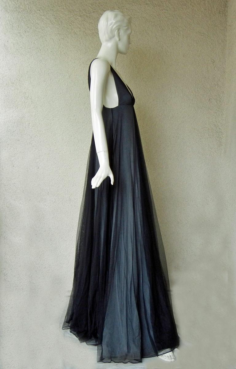 Black Gucci by Tom Ford Iconic 1998 Plunging Neckline Empire Style Dress Gown  