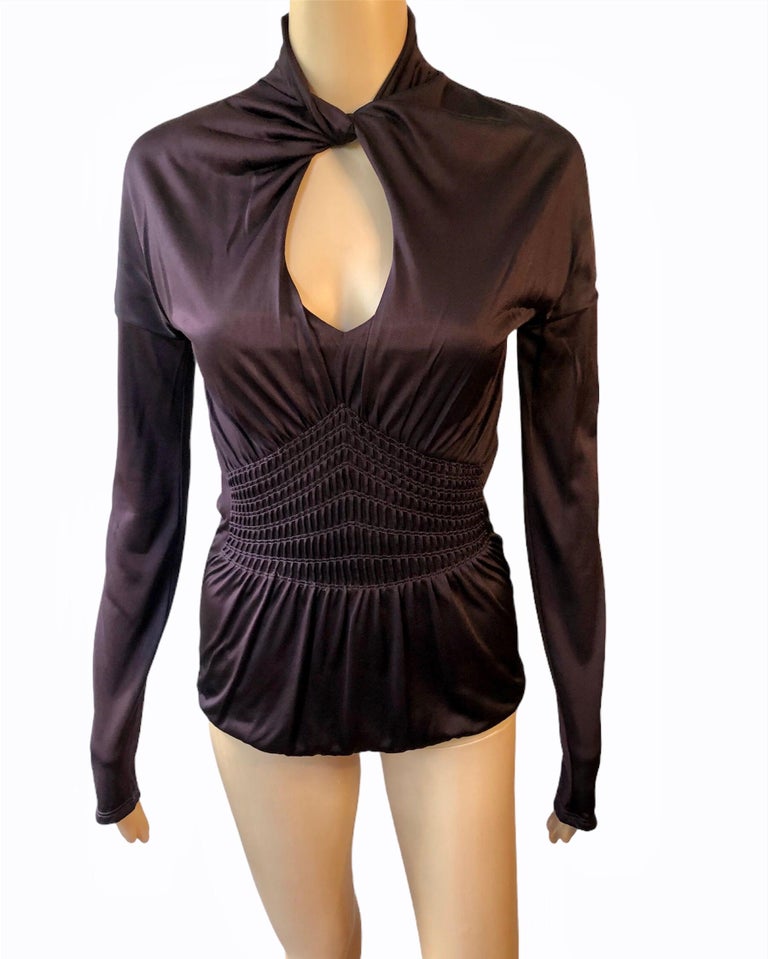 Gucci by Tom Ford Keyhole Cutout Blouse Top For Sale at 1stDibs