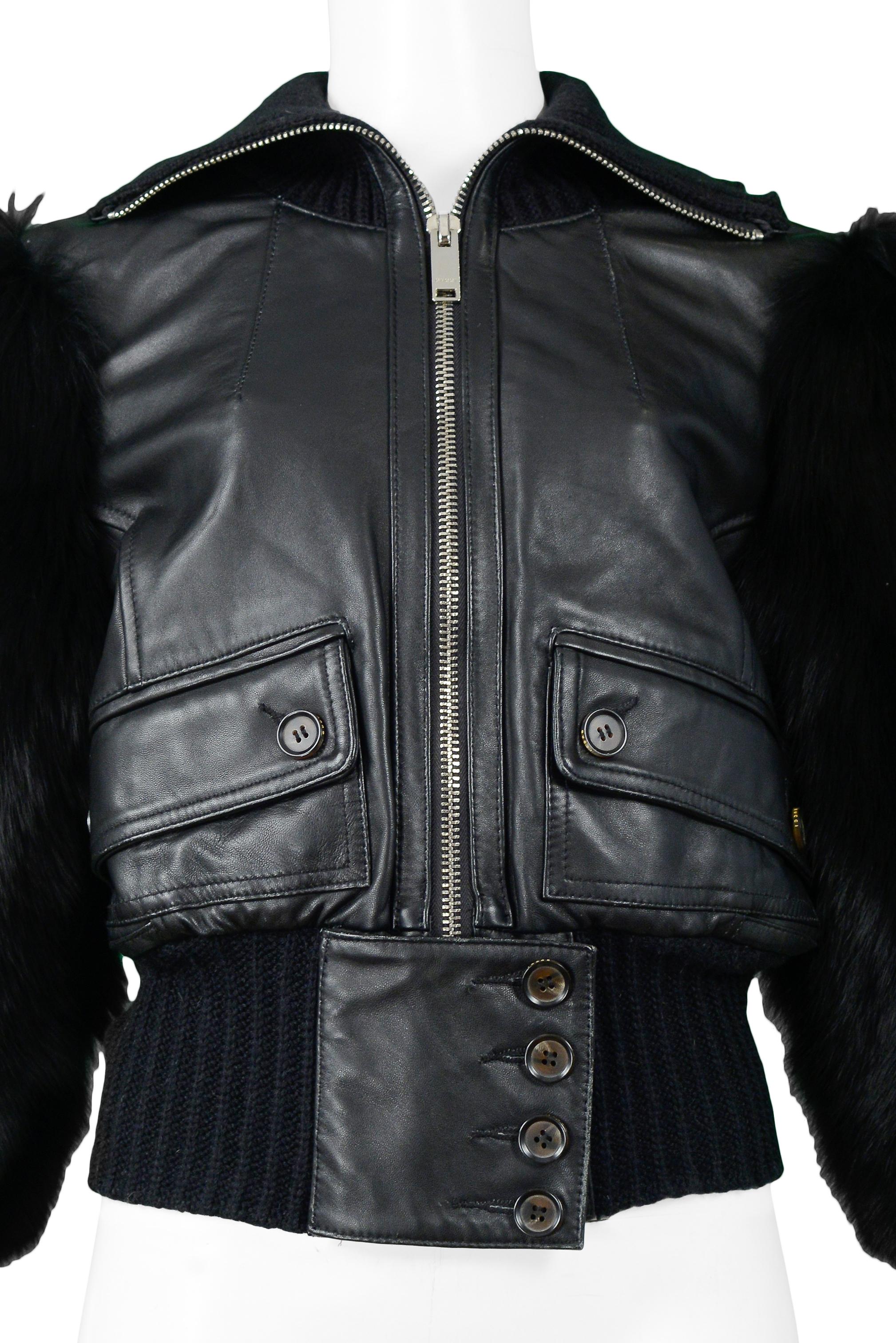 Gucci By Tom Ford Leather & Fox Fur Jacket 2003 In Excellent Condition For Sale In Los Angeles, CA
