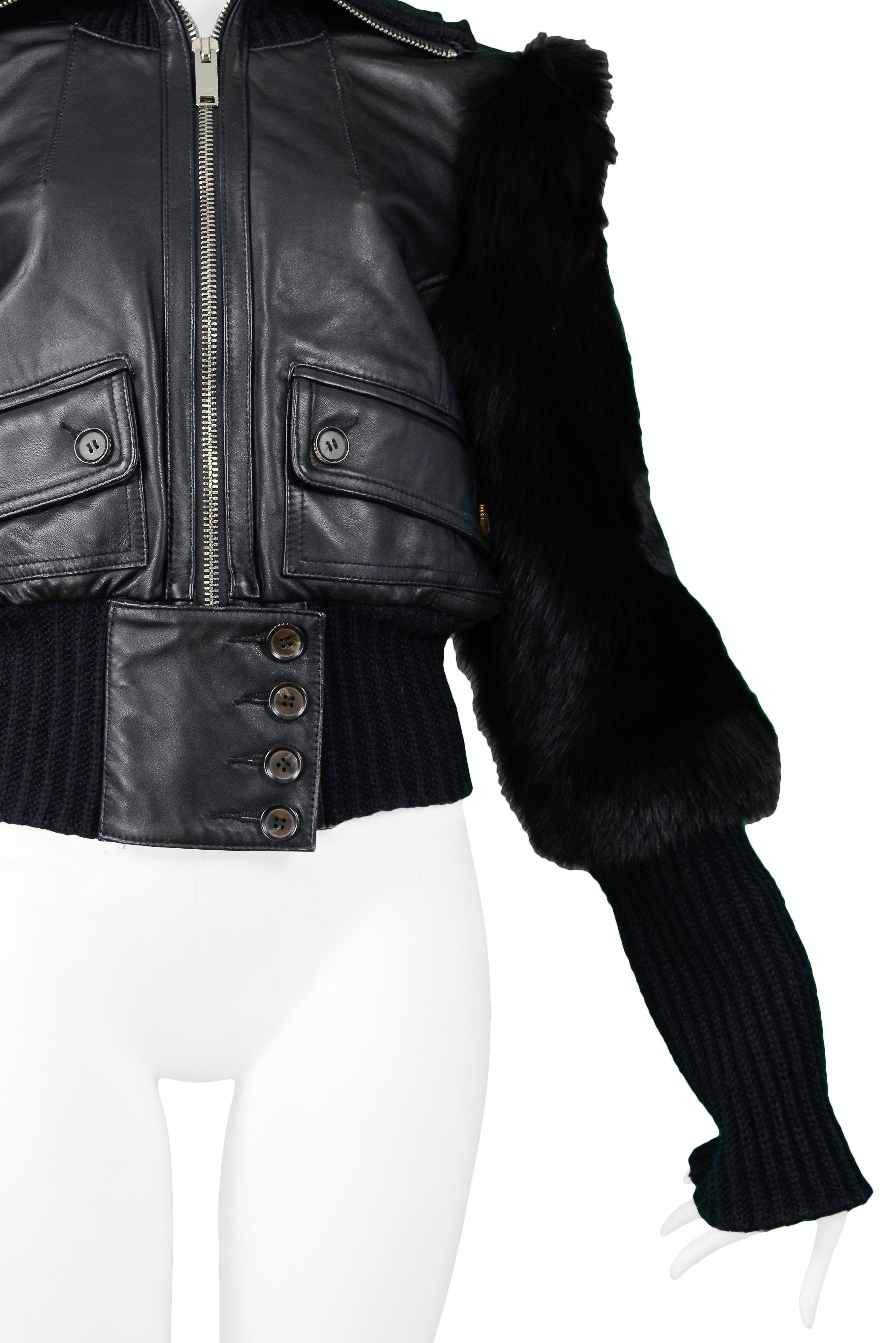 Women's Gucci By Tom Ford Leather & Fox Fur Jacket 2003 For Sale