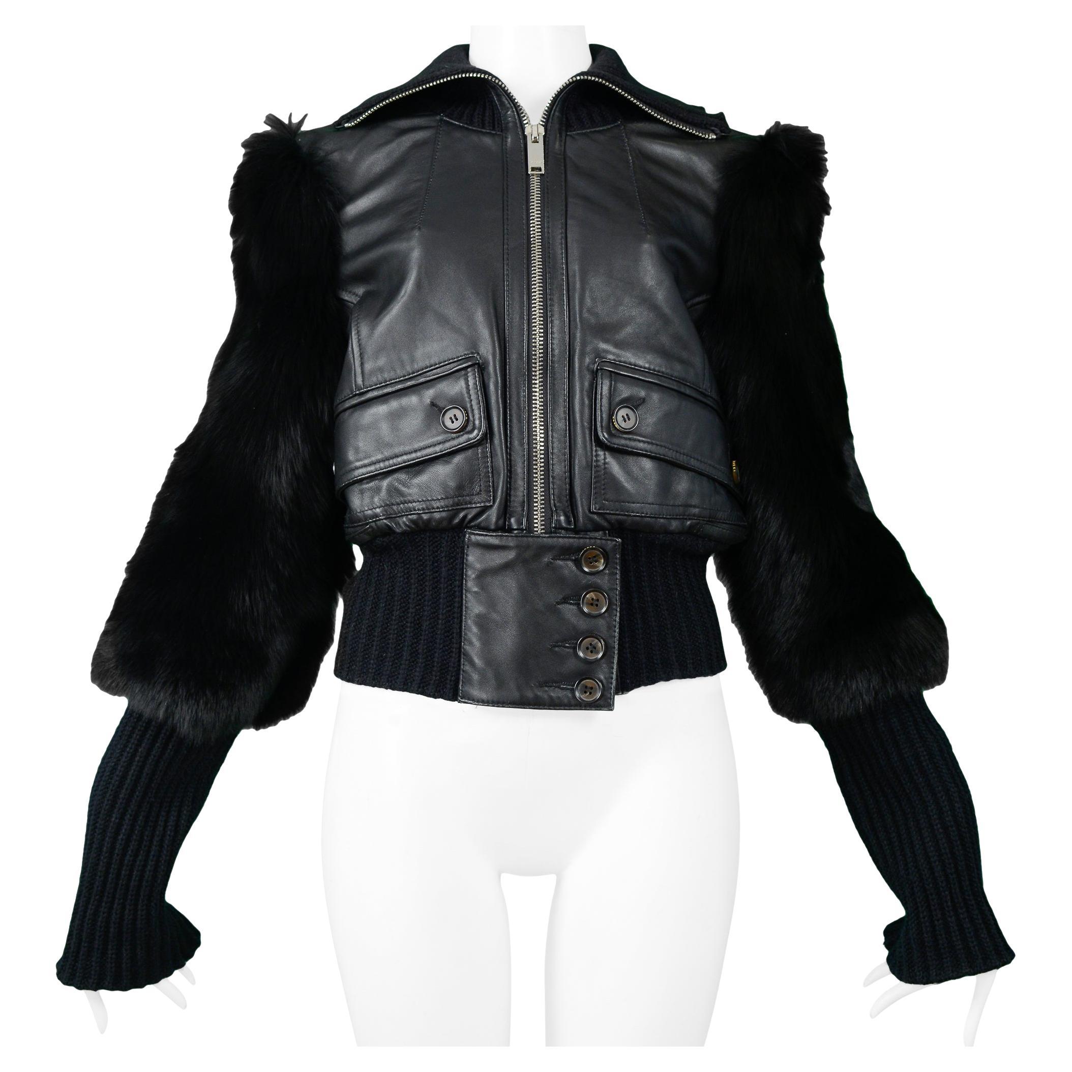 Gucci By Tom Ford Leather & Fox Fur Jacket 2003 For Sale