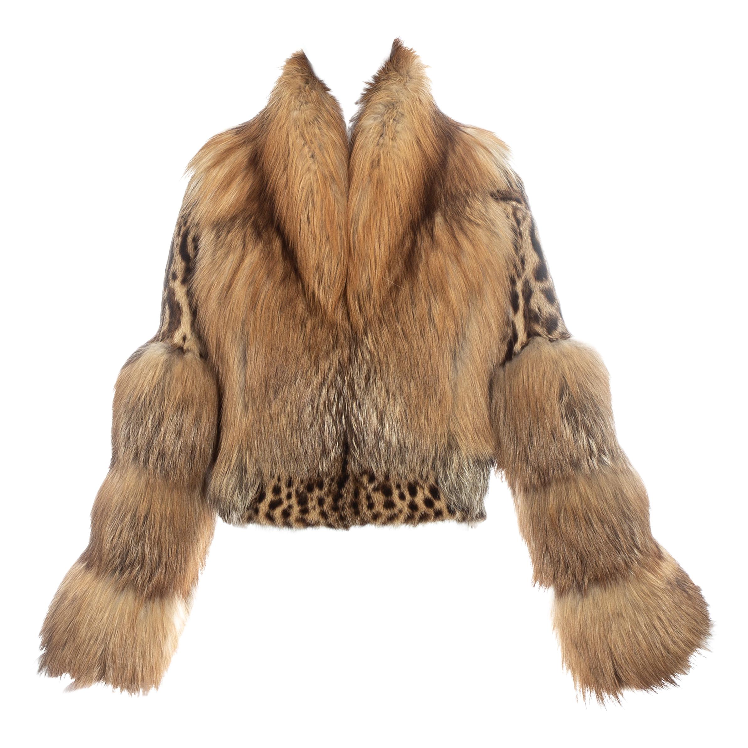 Gucci by Tom Ford leopard print rabbit and fox fur cropped jacket, fw 1999o