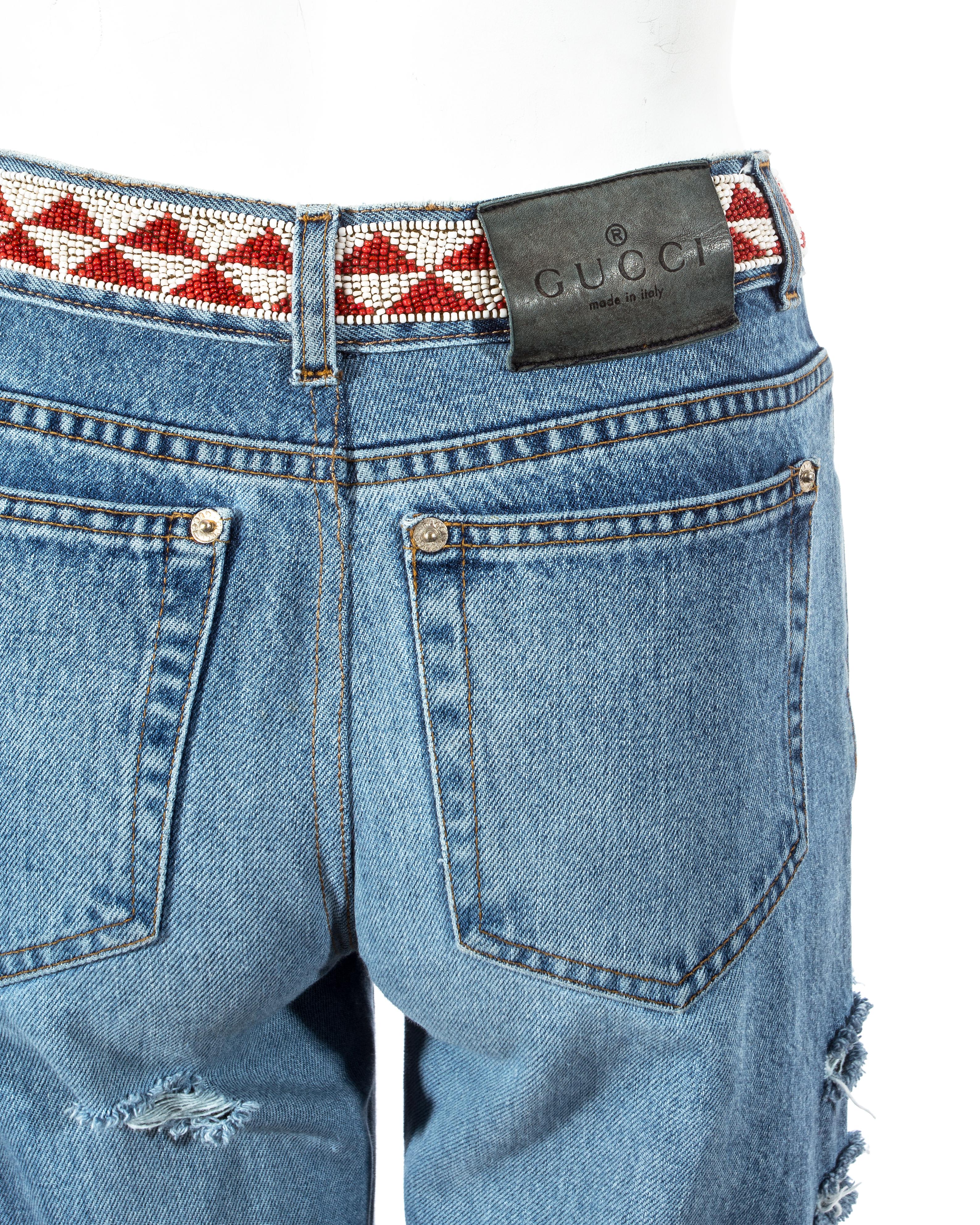 Gucci by Tom Ford light blue denim jeans with beaded waistband, ss 1999 In Good Condition In London, GB