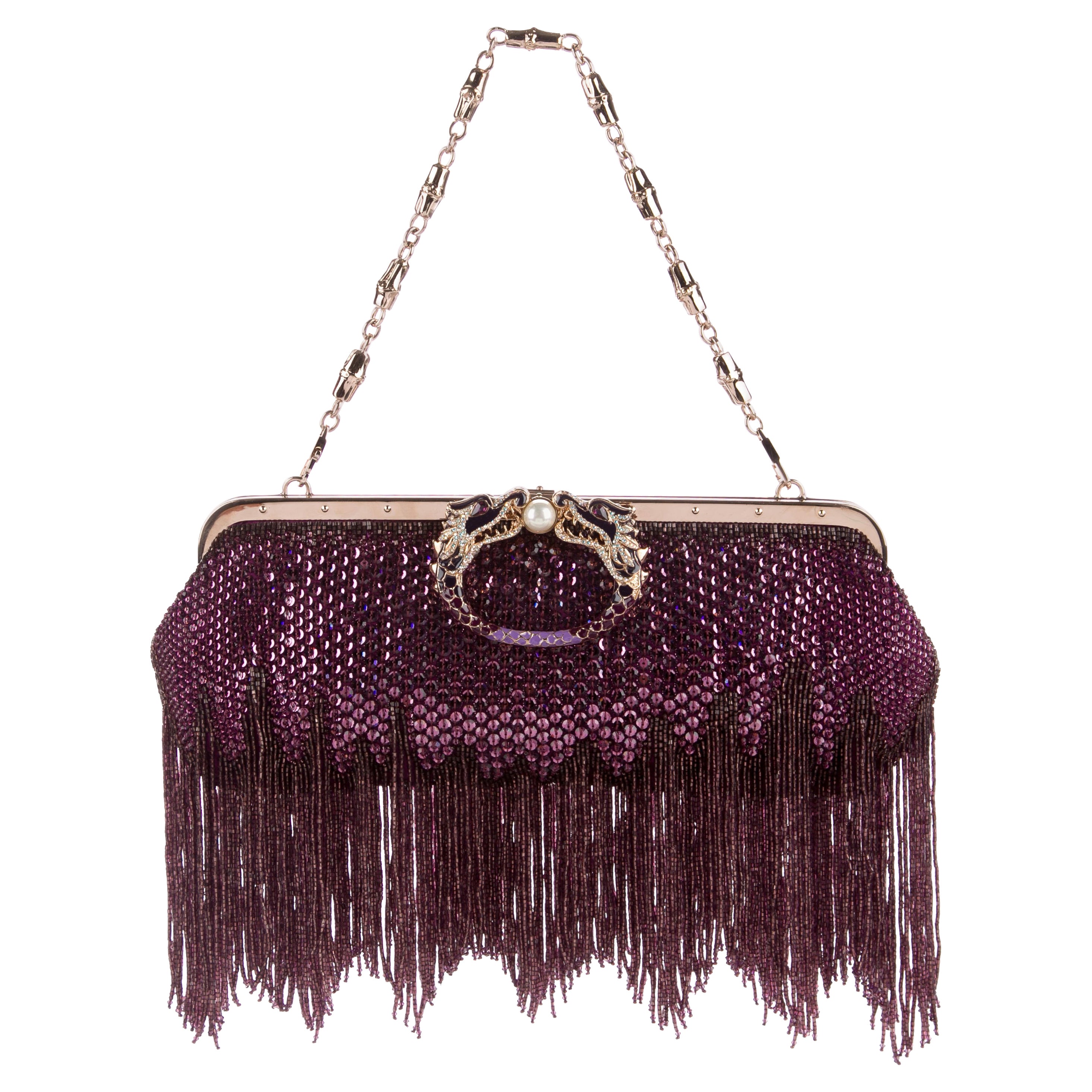 Gucci by Tom Ford Limited Edition Purple Sequin Fringe Dragon Clutch Bag SS 2004