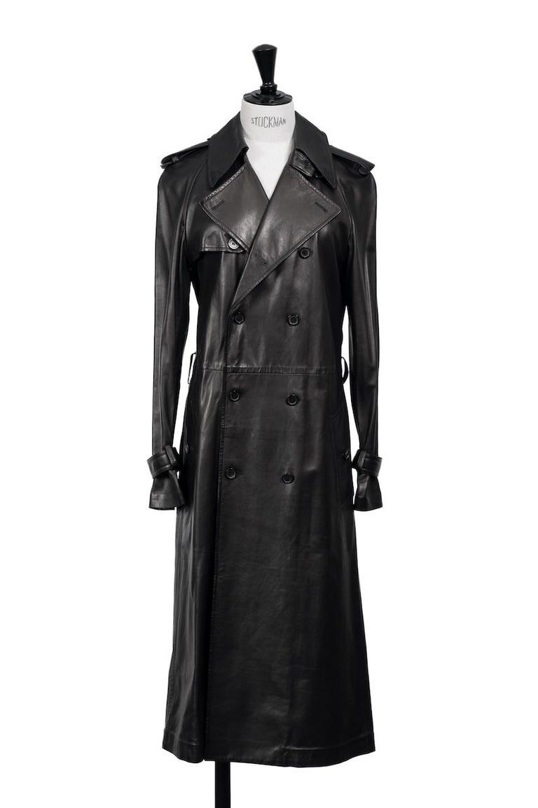 GUCCI by Tom Ford Long Black Leather Trench Coat, late 1990s For
