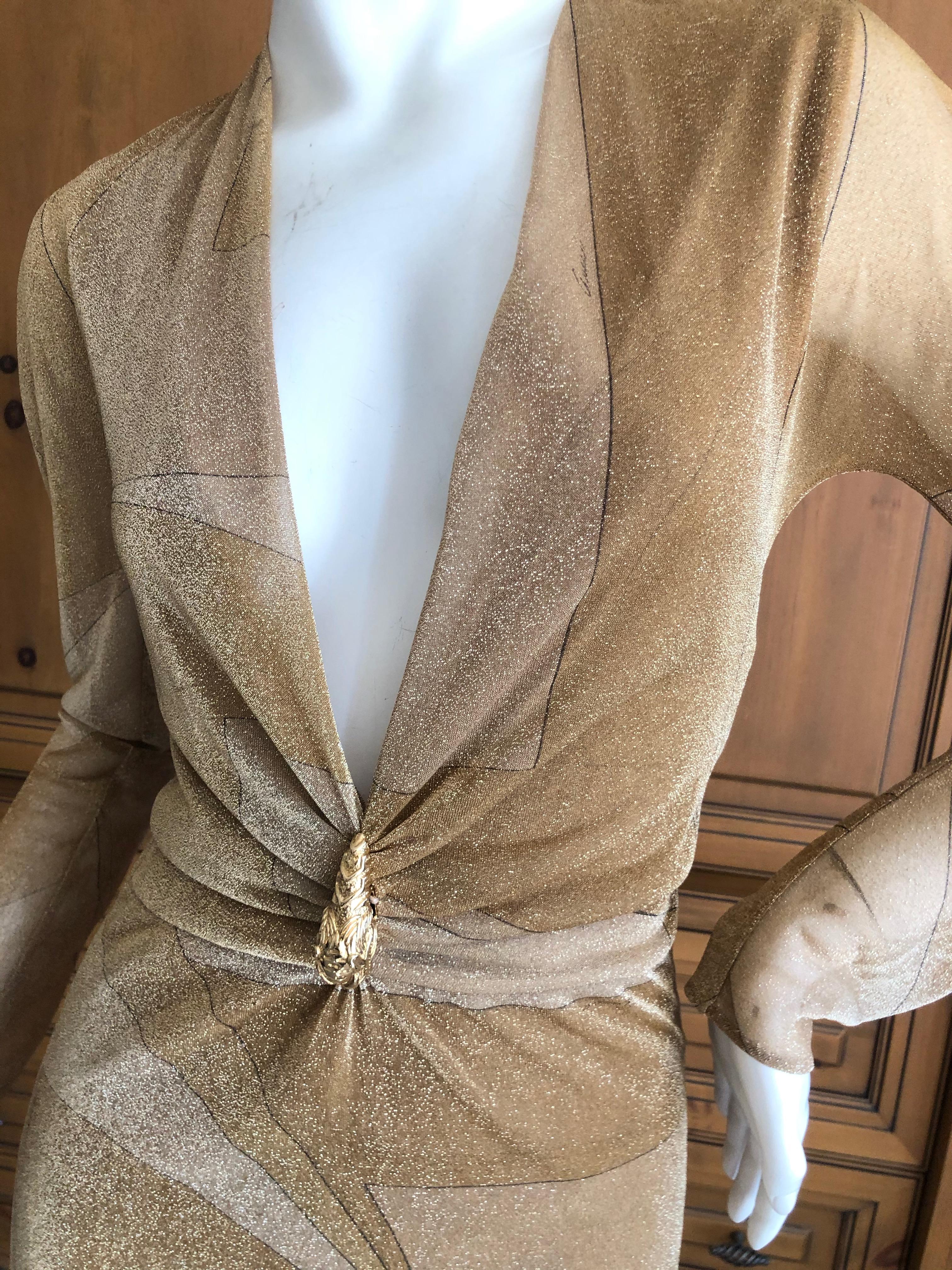 Gucci by Tom Ford Low Cut Gold Dress with Dragon Detail For Sale 1