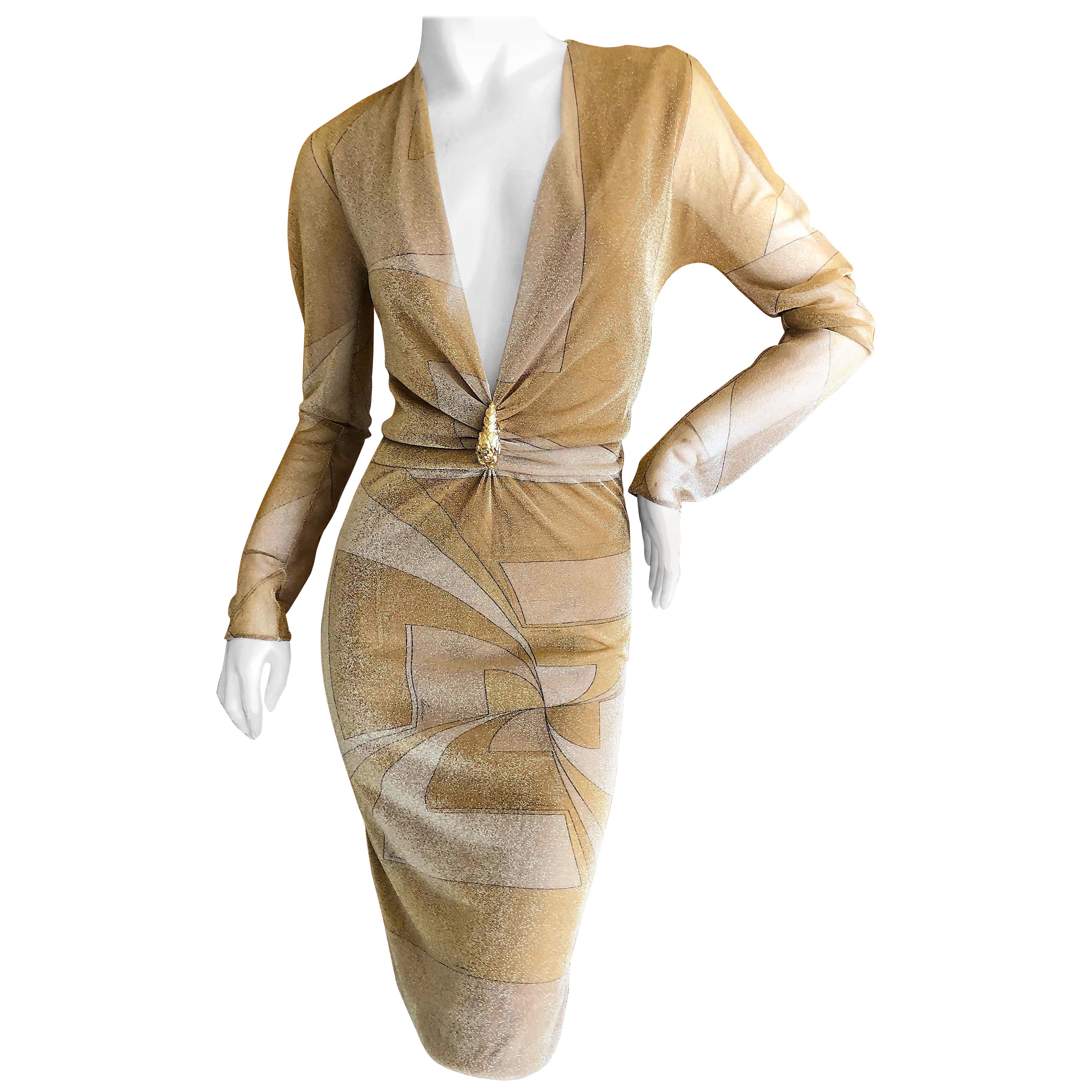 Gucci by Tom Ford Low Cut Gold Dress with Dragon Detail For Sale 3
