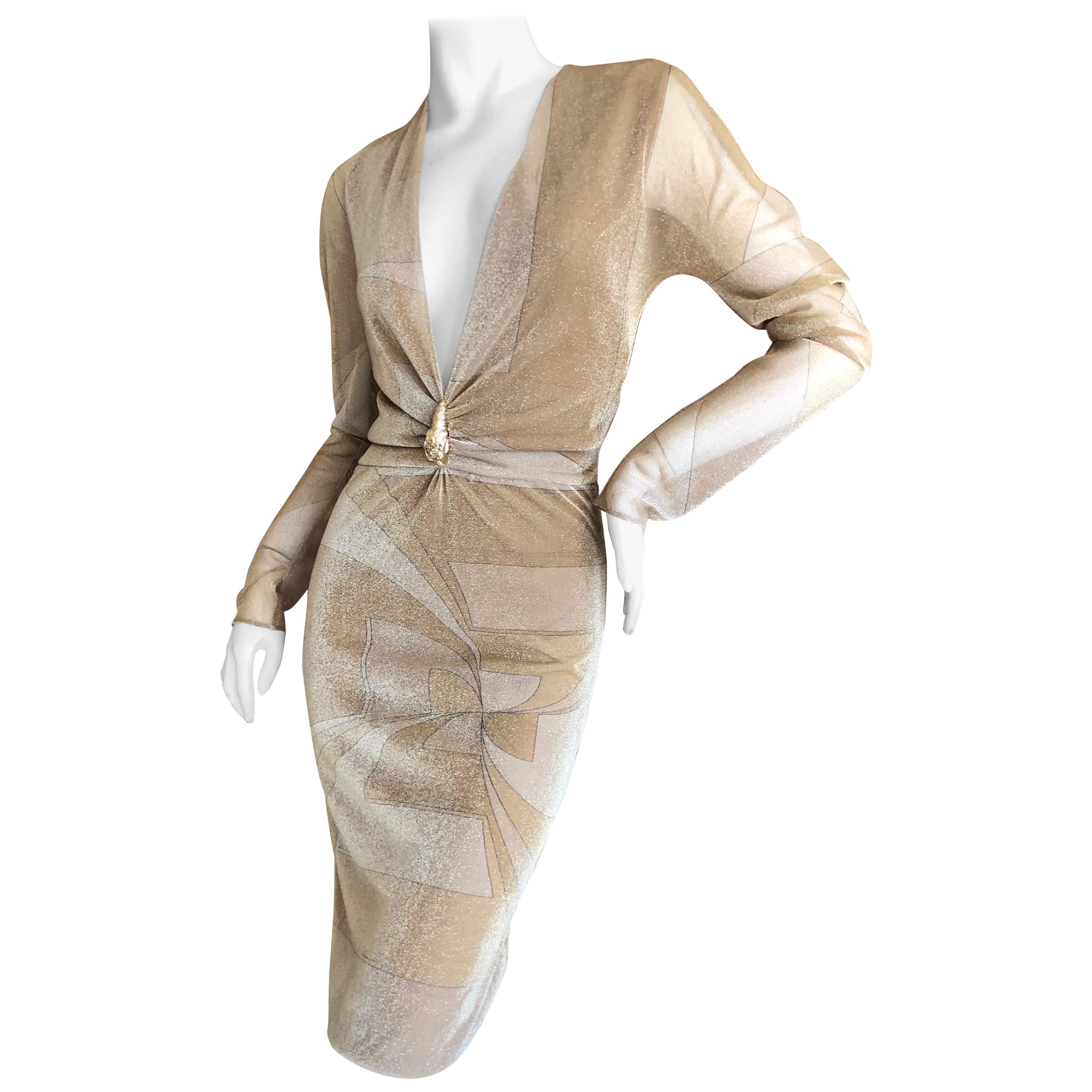 Gucci by Tom Ford Low Cut Gold Dress with Dragon Detail For Sale