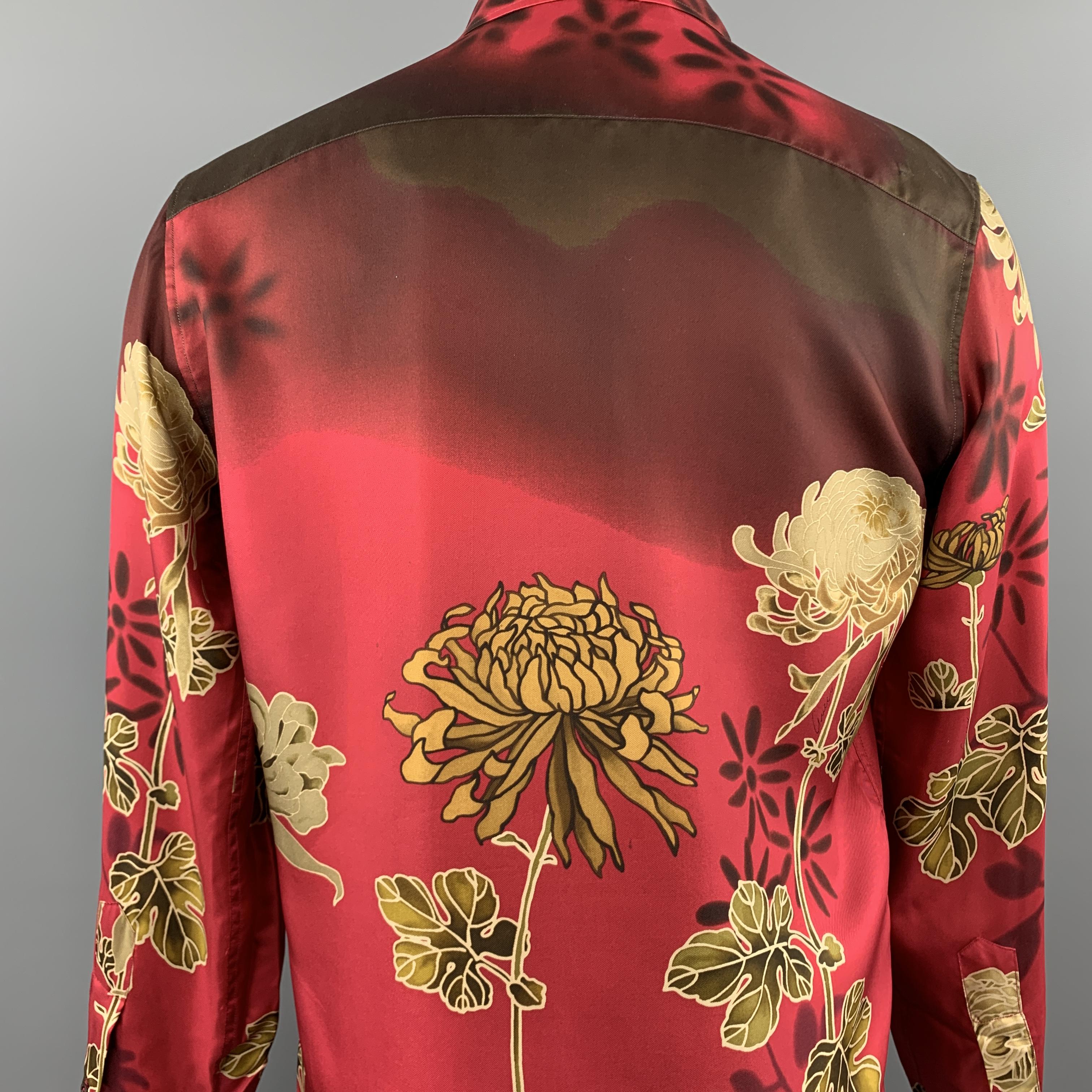  GUCCI by TOM FORD M Burgundy Floral Silk French Cuff Long Sleeve Shirt 2