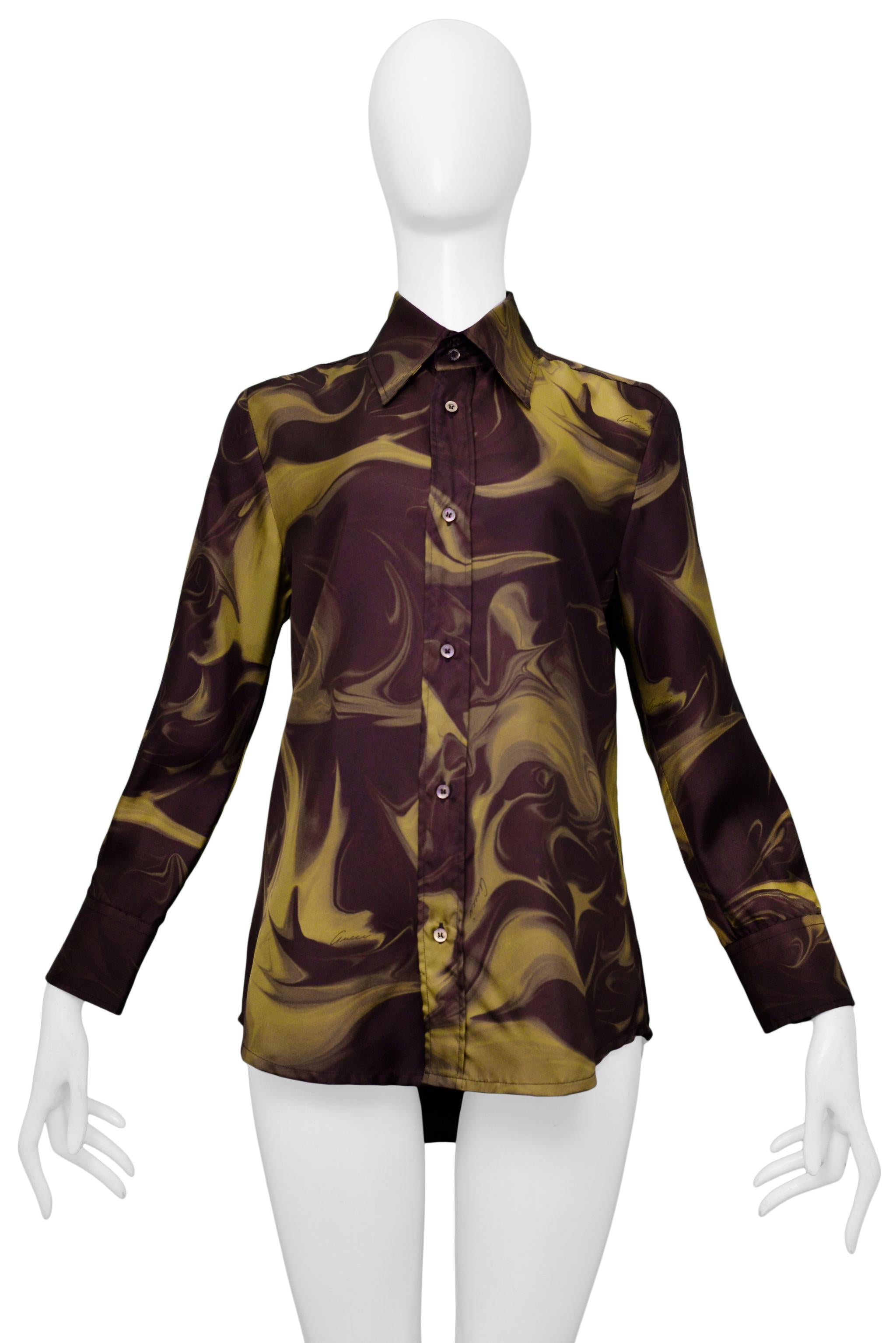Black Gucci by Tom Ford Marble Print Dress Shirt 2001