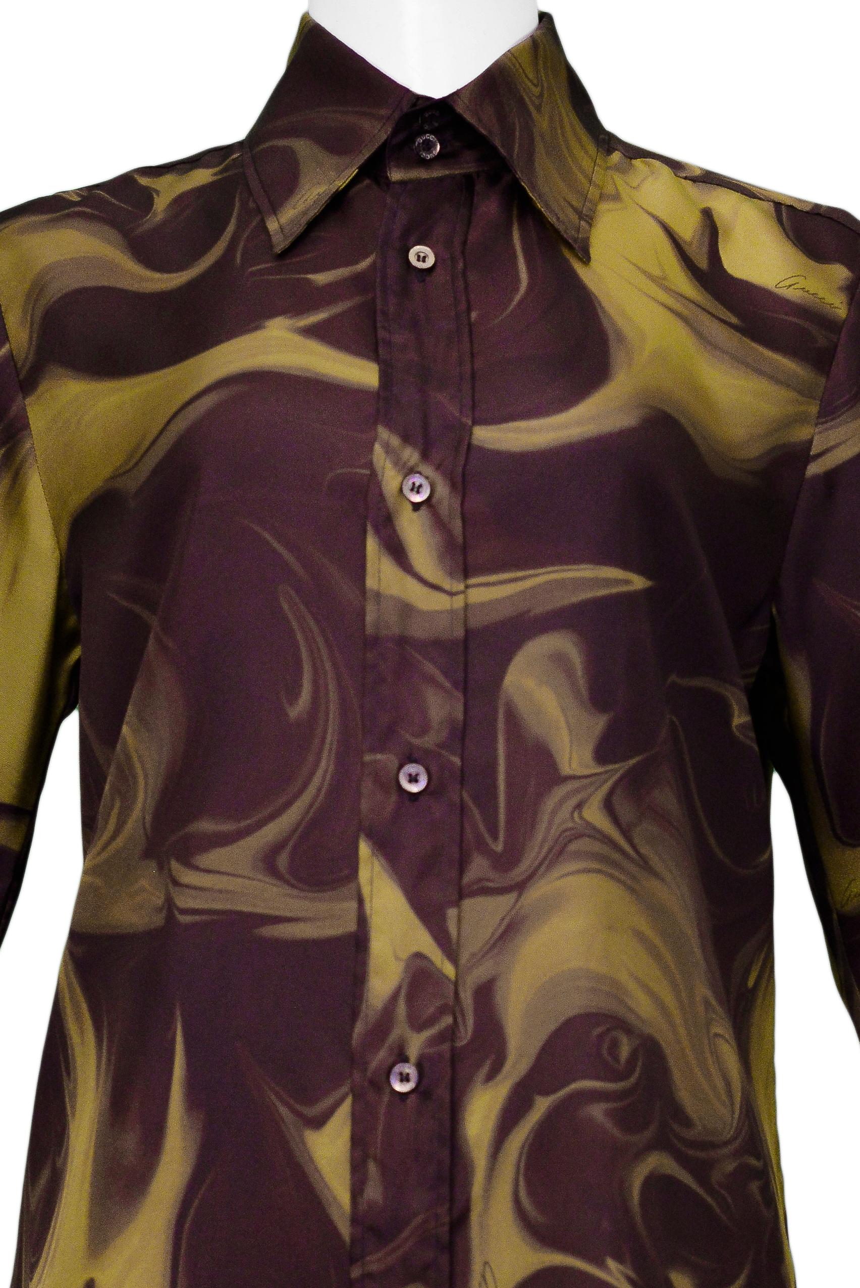 Gucci by Tom Ford Marble Print Dress Shirt 2001 In Excellent Condition In Los Angeles, CA