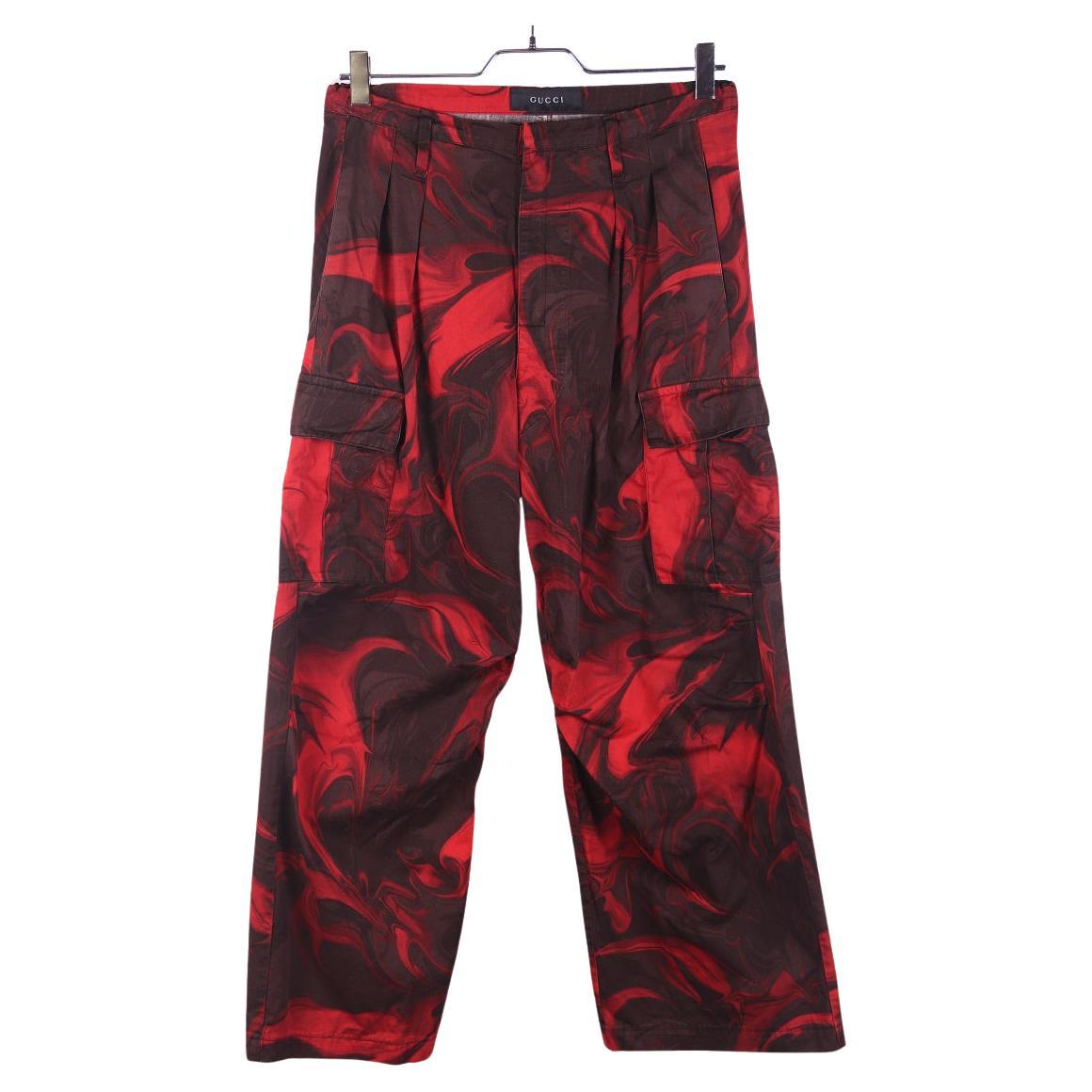 GUCCI by TOM FORD Men's 30 Red & Black Cargo Wide Leg Spring 2001 Pants For Sale