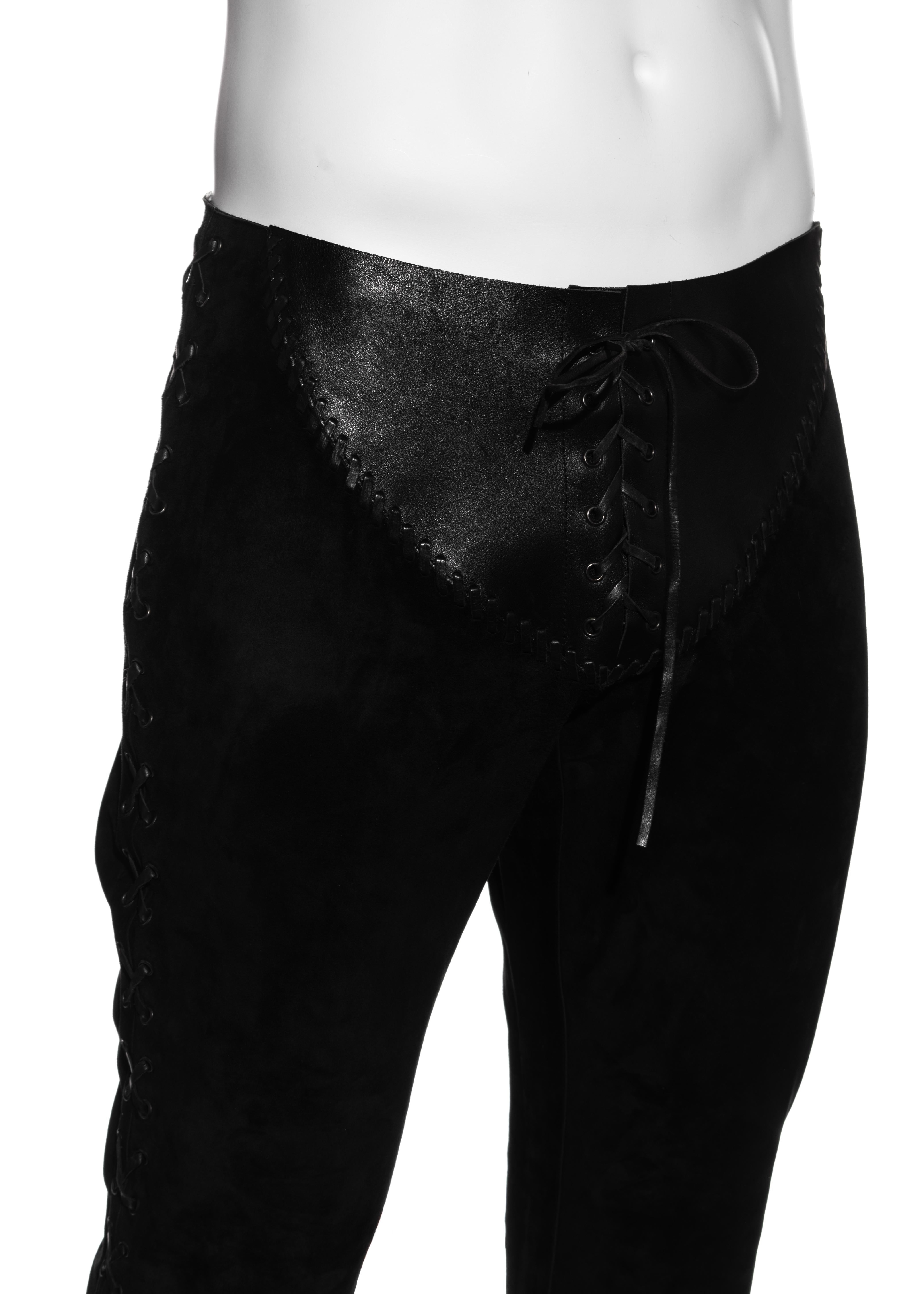 Black Gucci by Tom Ford men's leather and suede lace up flared pants, ss 2004