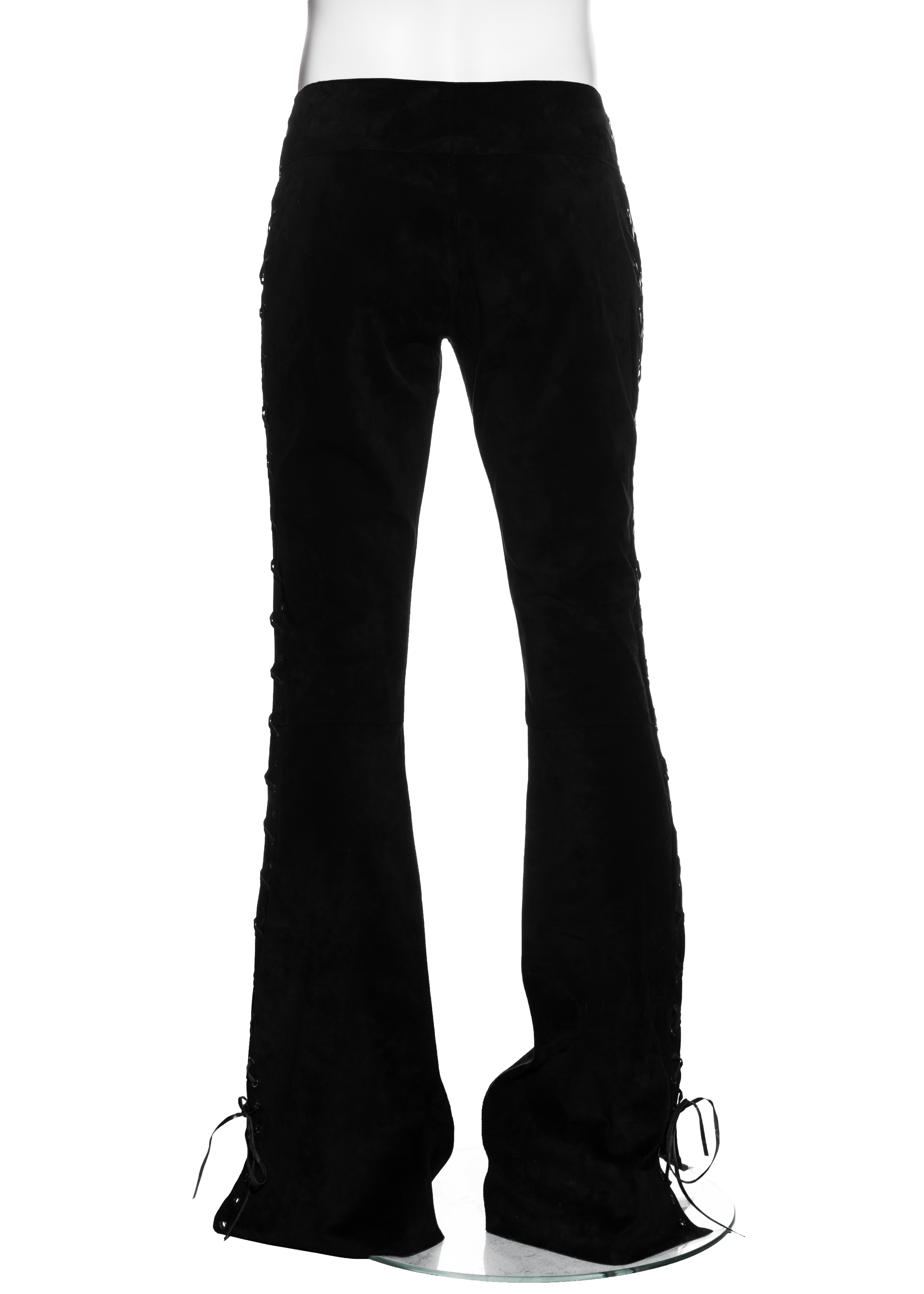 Gucci by Tom Ford men's leather and suede lace up flared pants, ss 2004 1