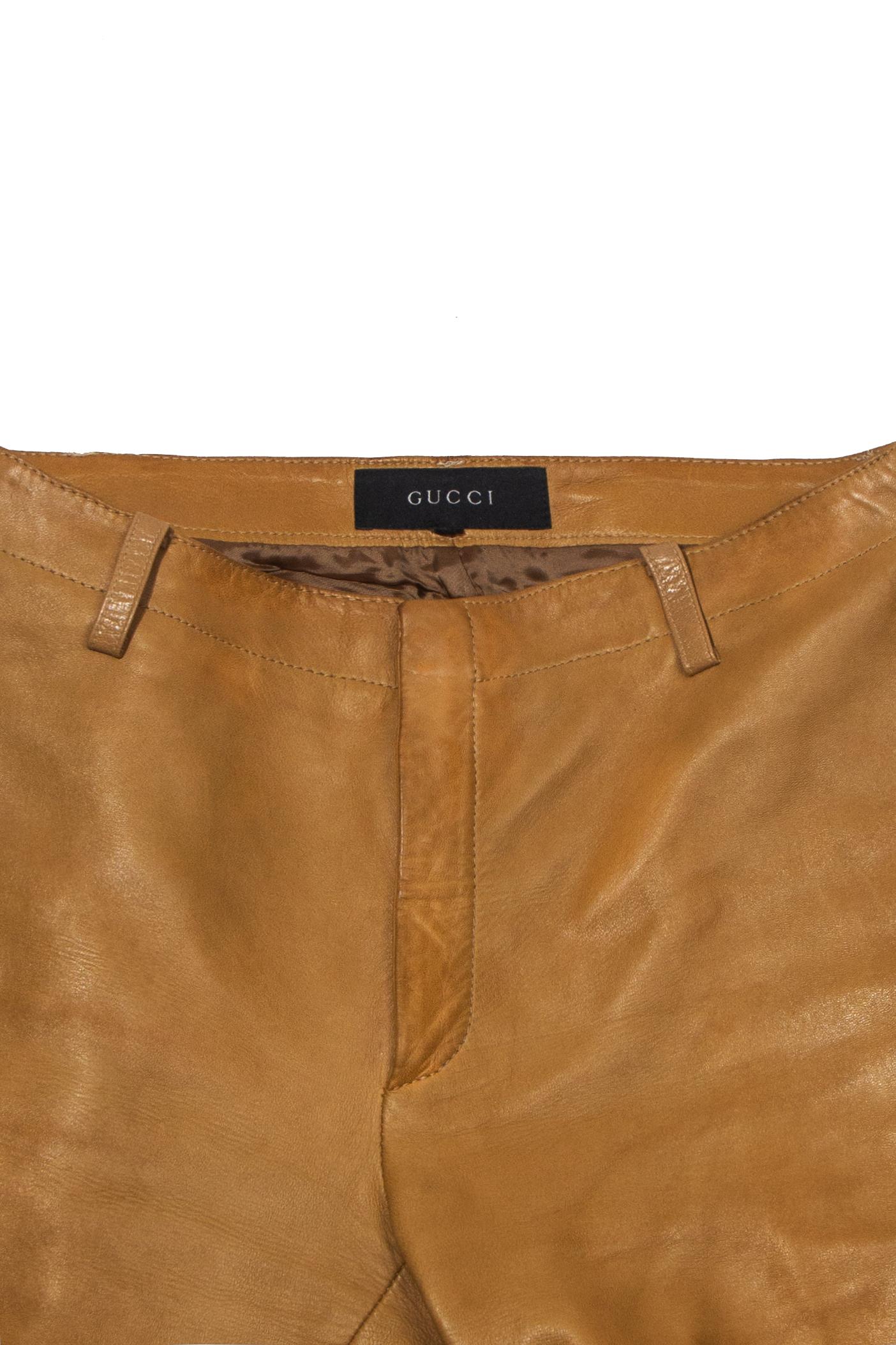 Gucci by Tom Ford men's tan leather motorcycle pants, fw 2000 For Sale 6