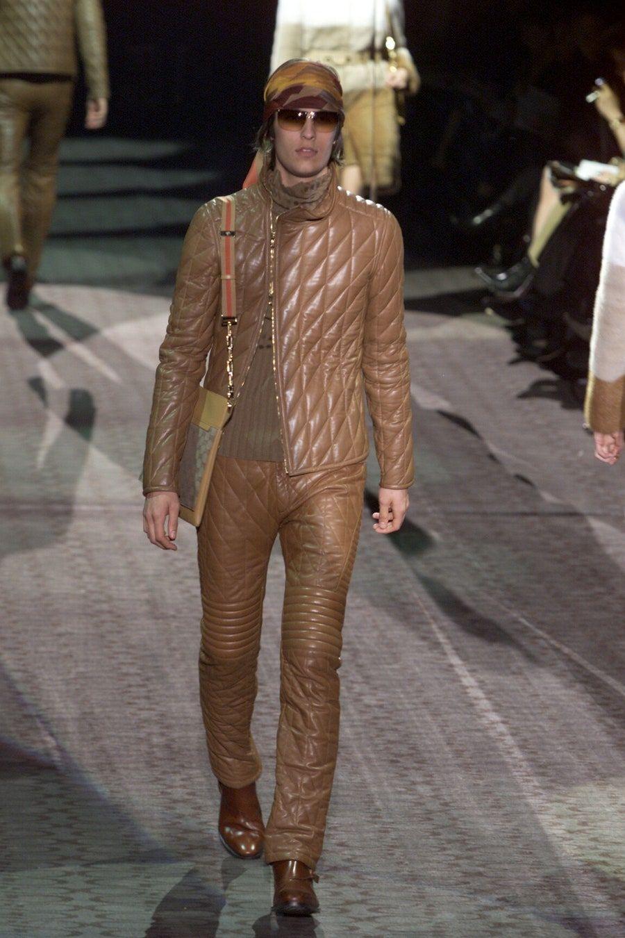 Gucci by Tom Ford men's tan leather motorcycle pants, fw 2000 In Good Condition For Sale In Melbourne, AU