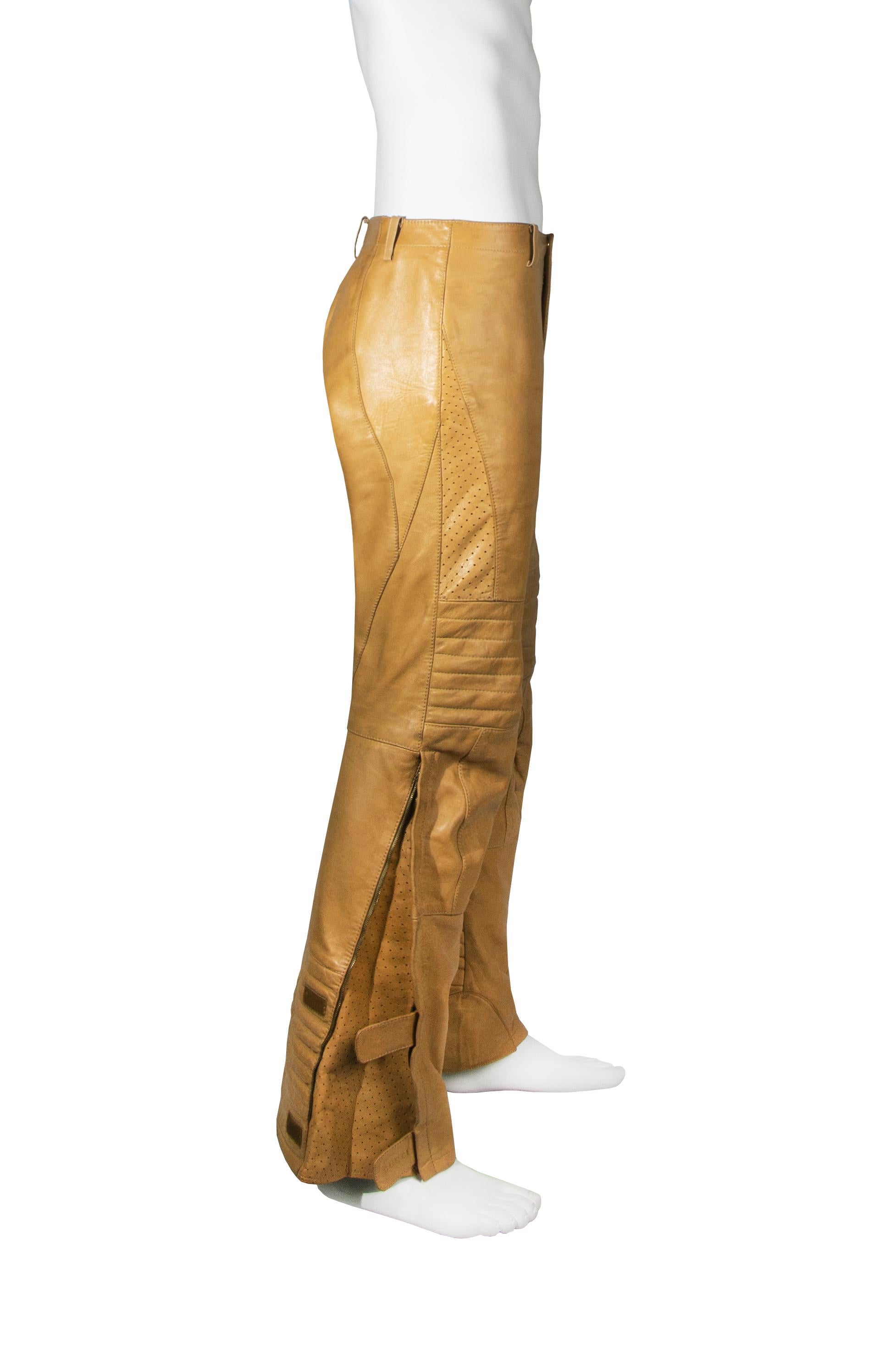 Gucci by Tom Ford men's tan leather motorcycle pants, fw 2000 For Sale 1