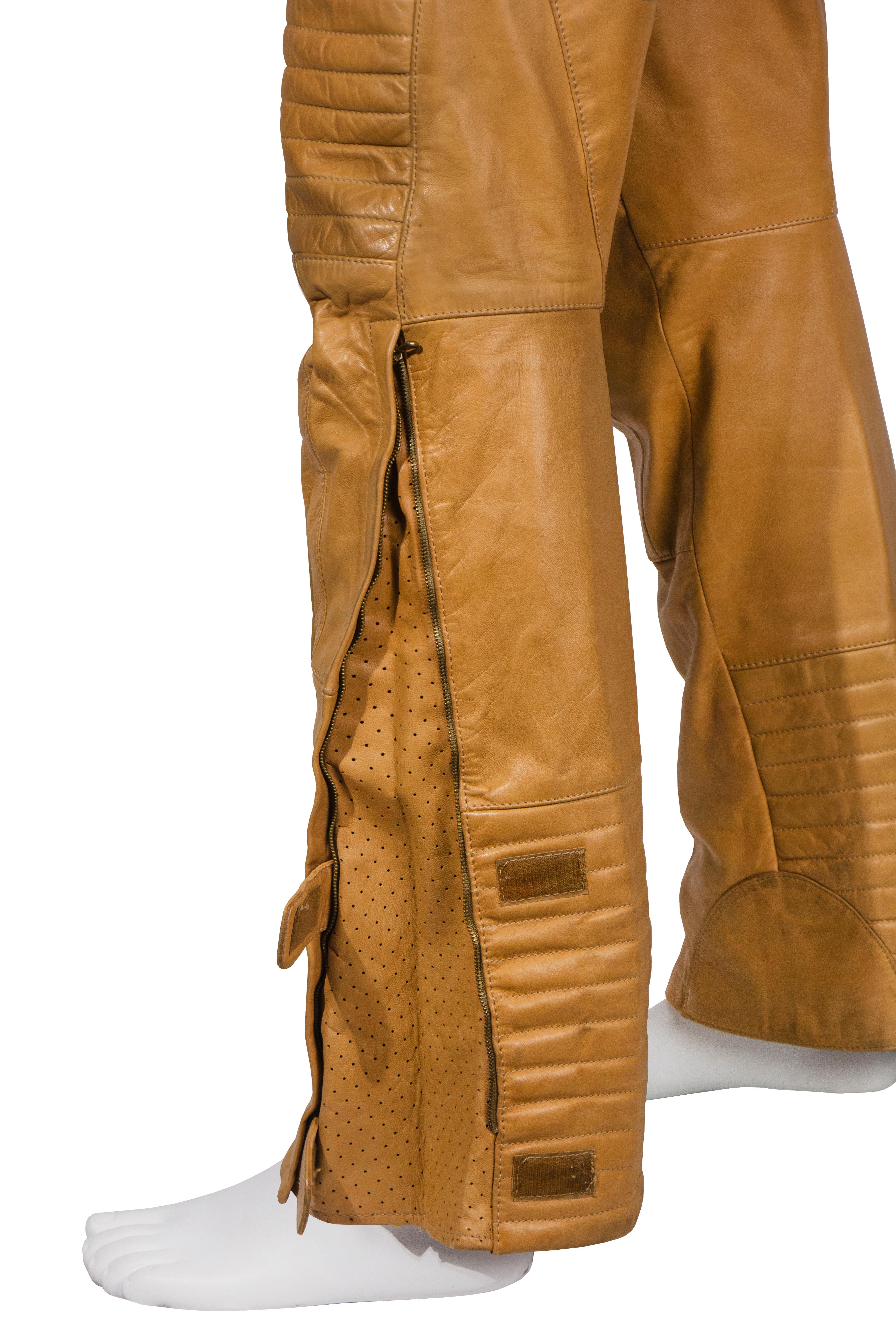 Gucci by Tom Ford men's tan leather motorcycle pants, fw 2000 For Sale 3
