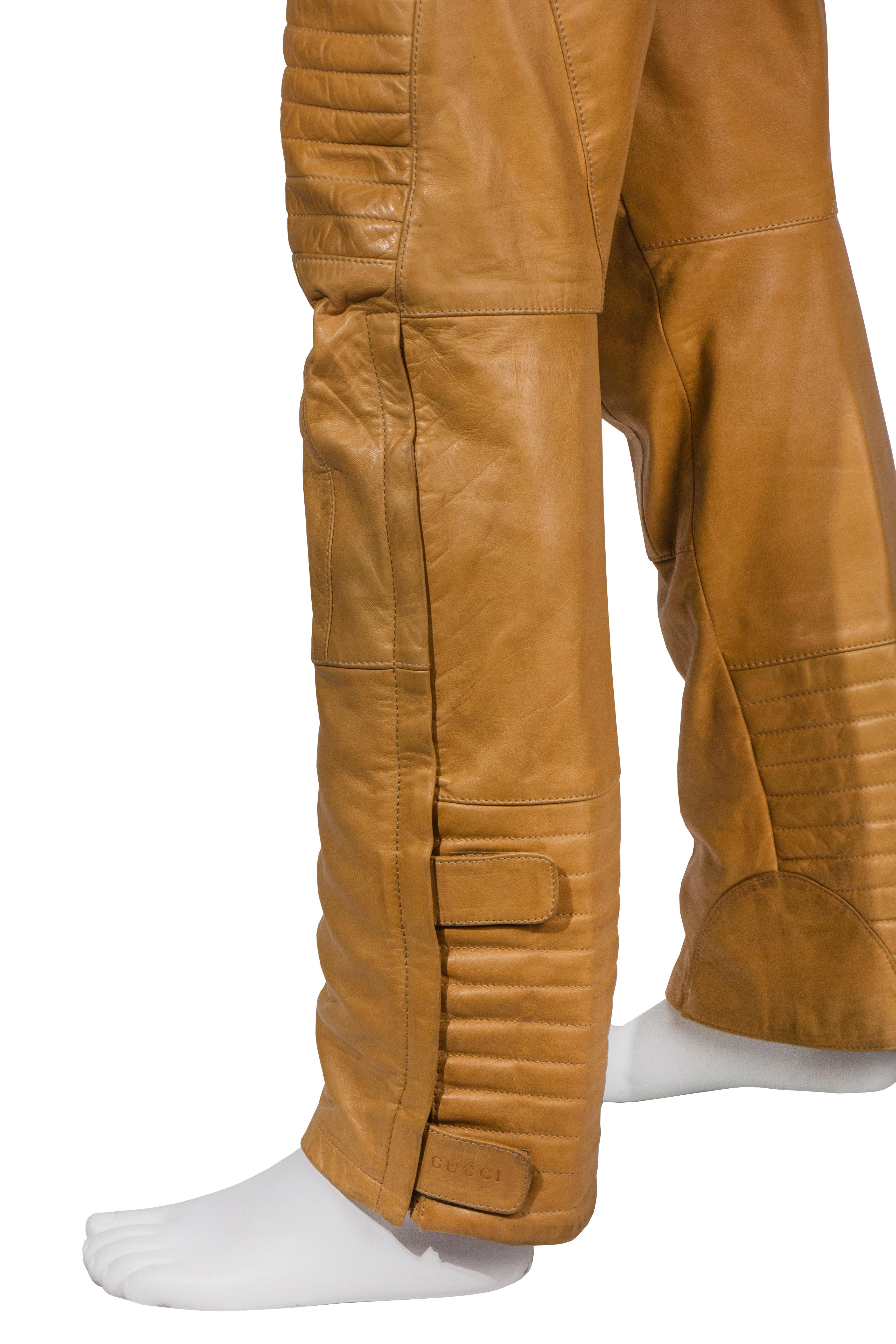Gucci by Tom Ford men's tan leather motorcycle pants, fw 2000 For Sale 4