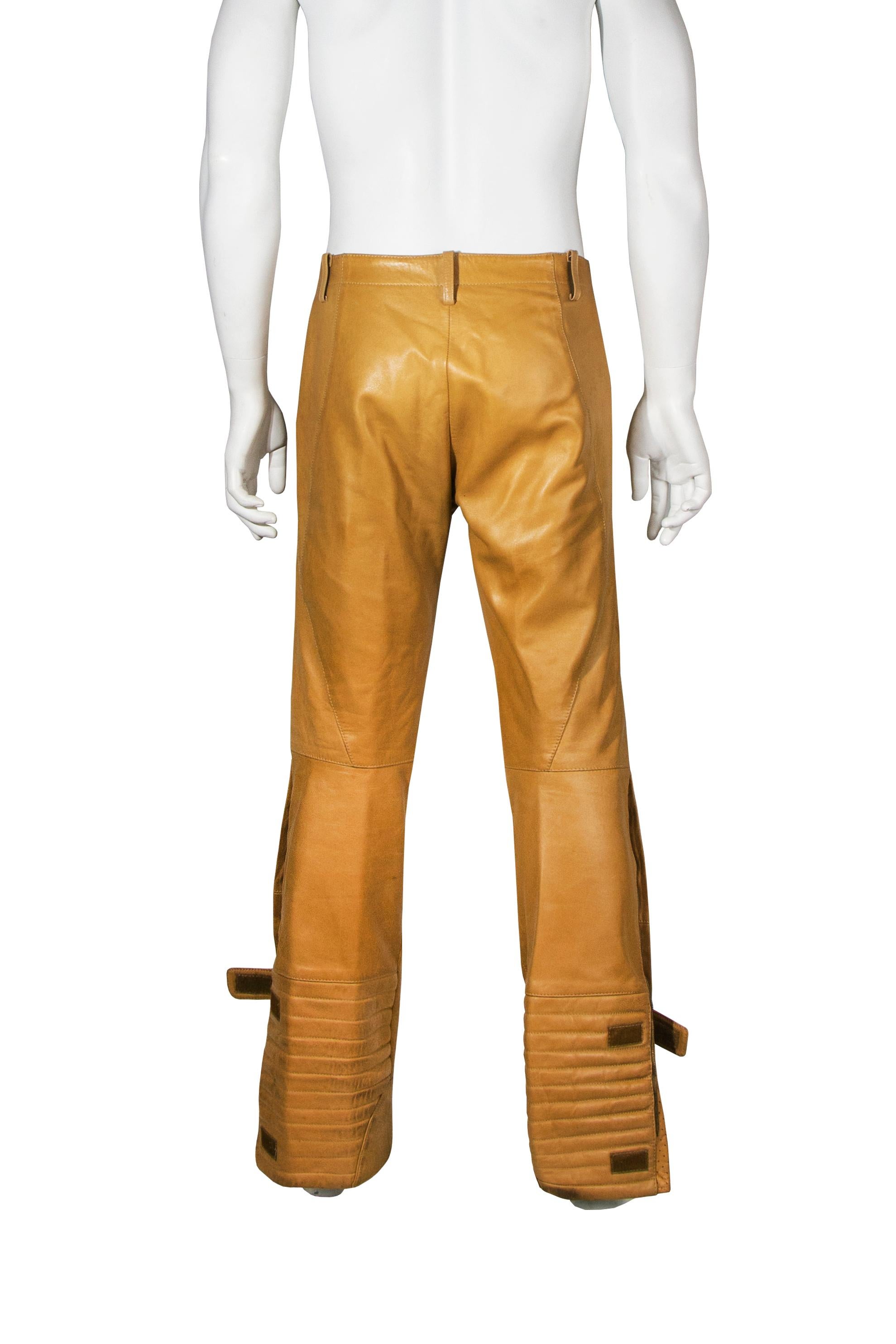 Gucci by Tom Ford men's tan leather motorcycle pants, fw 2000 For Sale 5