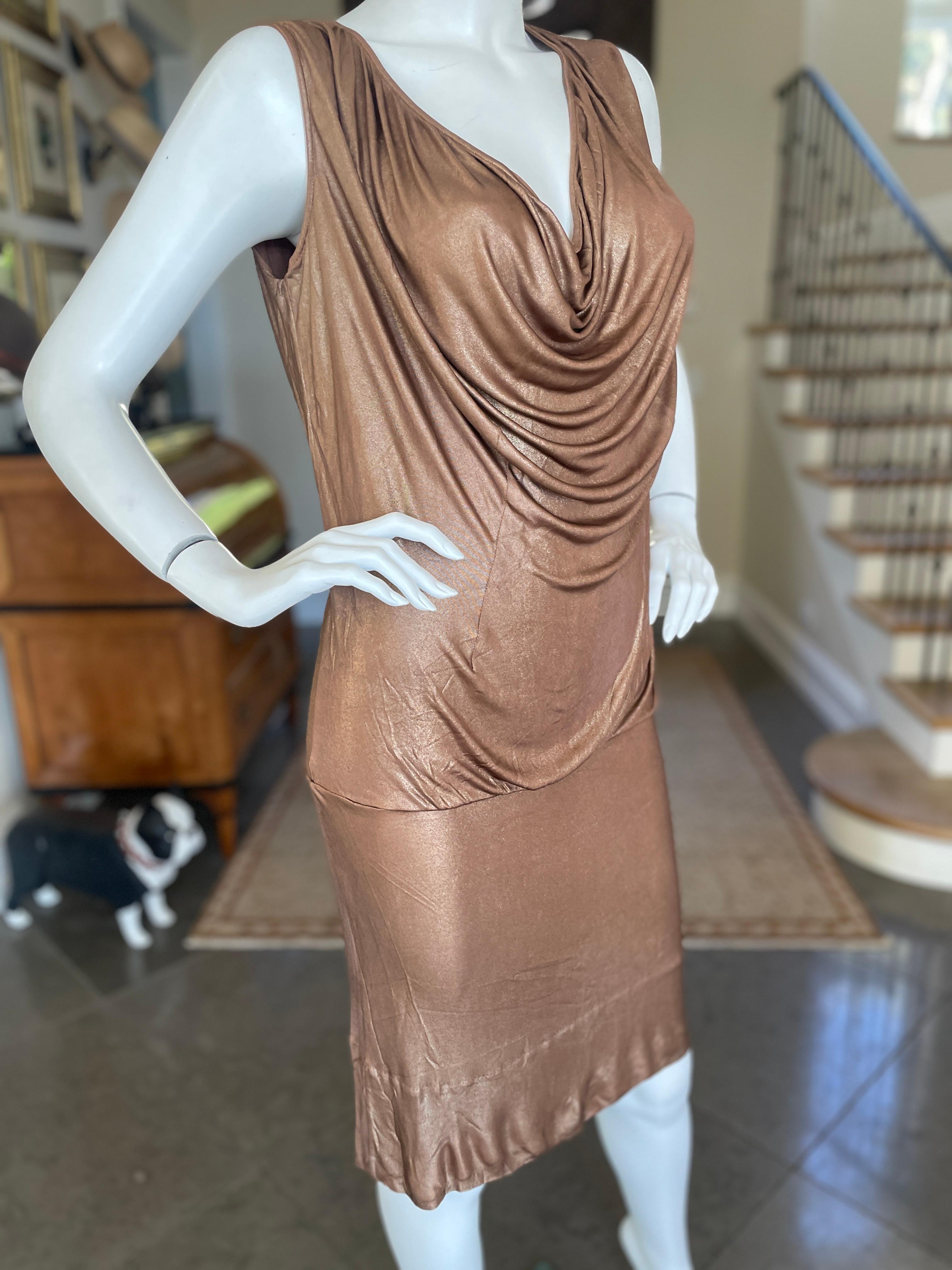 Women's Gucci by Tom Ford Metallic Bronze Draped Cocktail Dress  For Sale