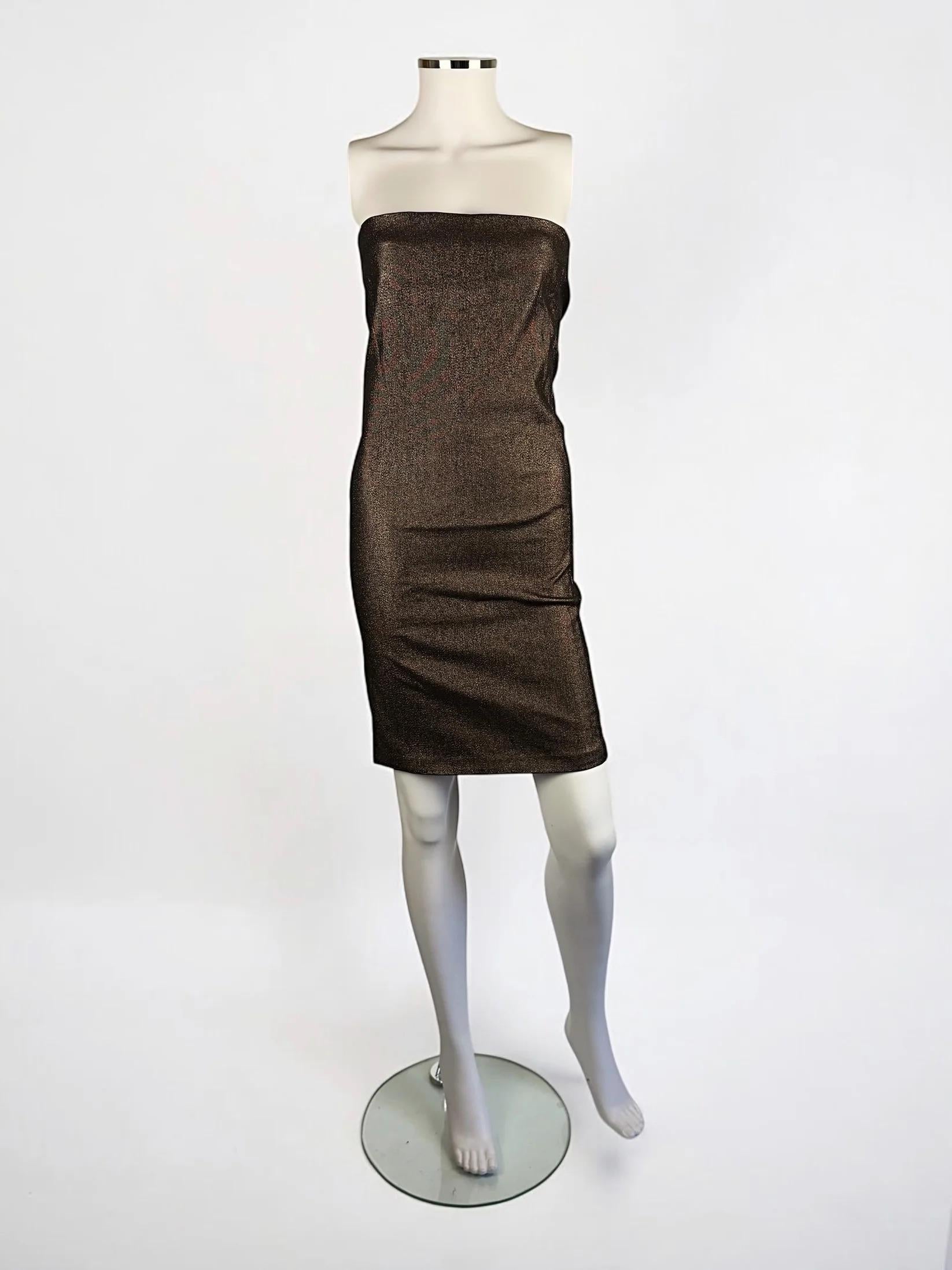 Gucci by Tom Ford iconic metallic lurex mini dress, Spring Summer 1997
Modelled on runway by Naomi Campbell and also worn by Posh Spice
Good overall condition although it is possible that at some point this dress was shortened, and there is partial