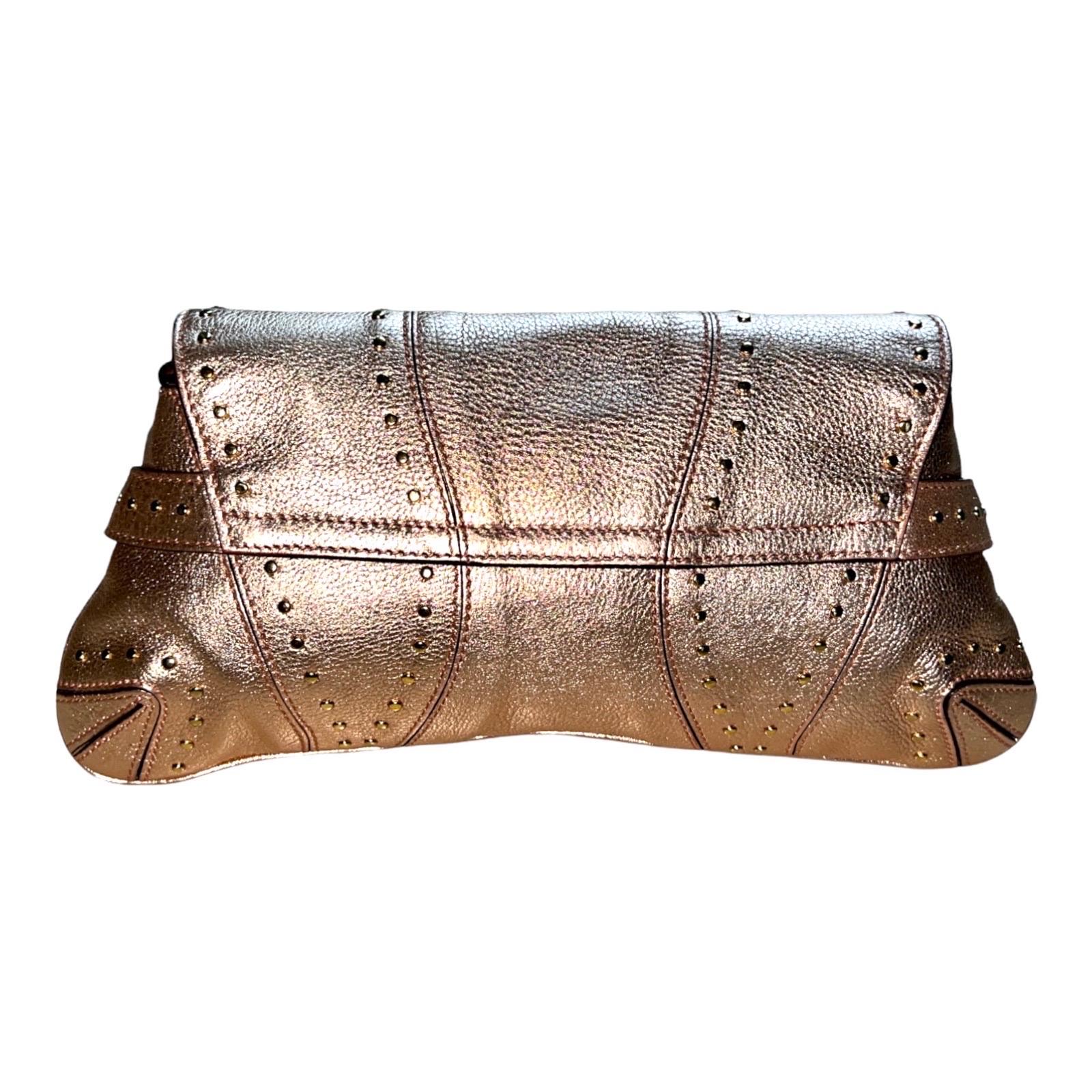 Women's Gucci By Tom Ford FW 2003 Metallic Pink Barbiecore Studded Horsebit Clutch Bag