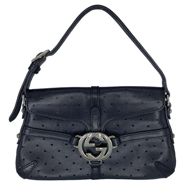 Gucci by Tom Ford Mini Perforated Leather Reins Bag Black For Sale