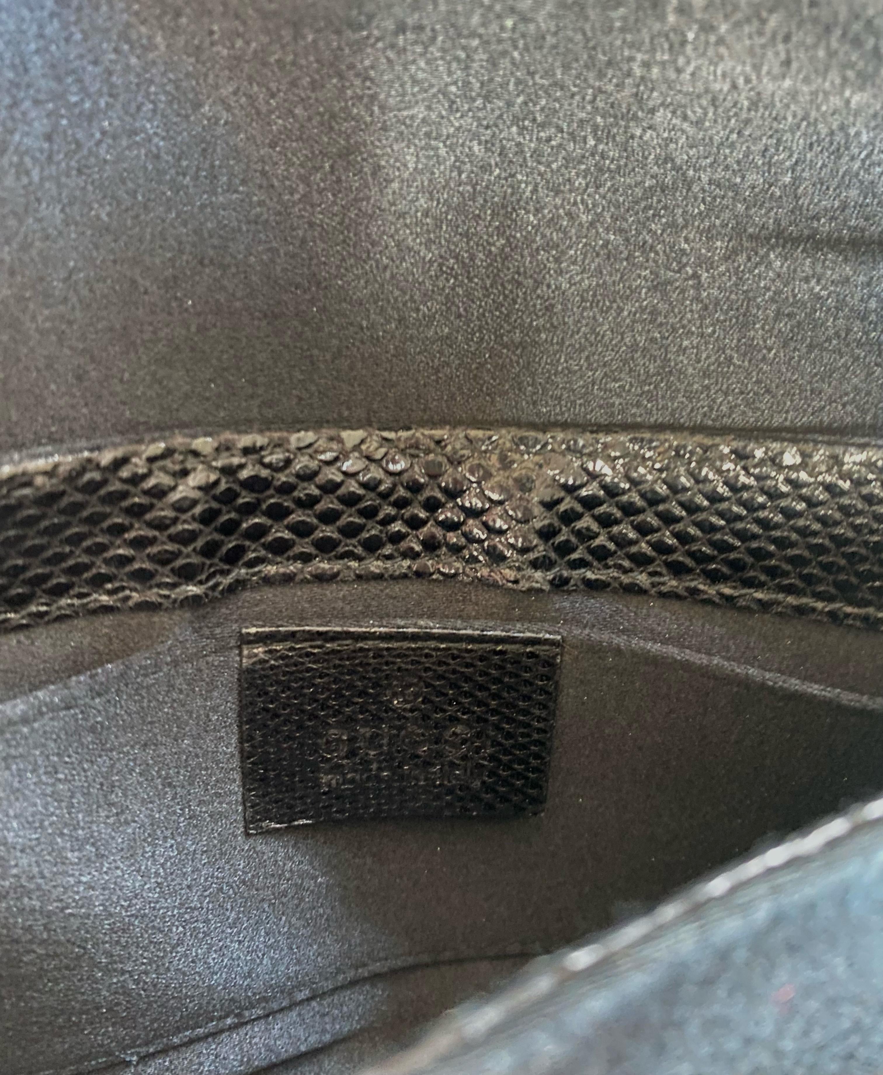 Gucci by Tom Ford Mini Reins Black Lizard Silk Rhinestone Logo Thong Bag Pour femmes en vente